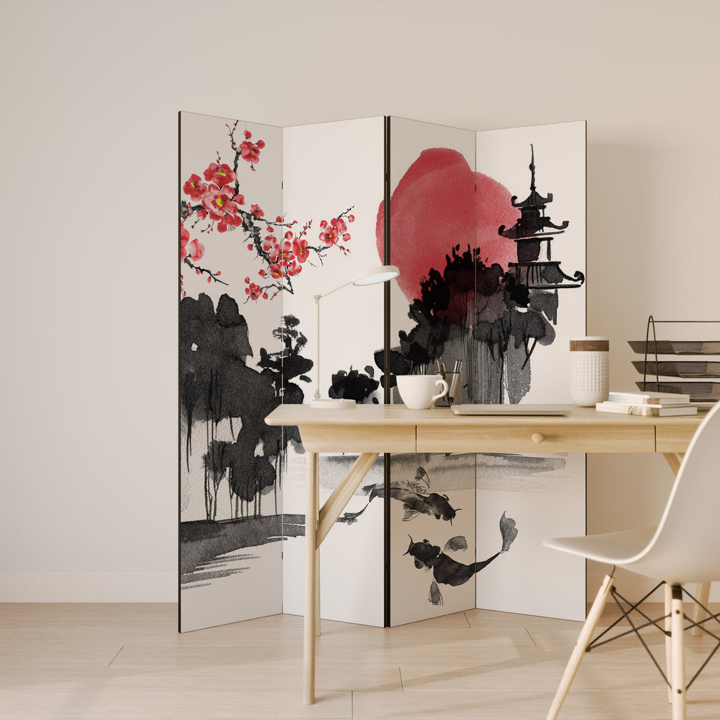 CHERRY SHADOWS Dekorativer 4-teiliger Raumteiler