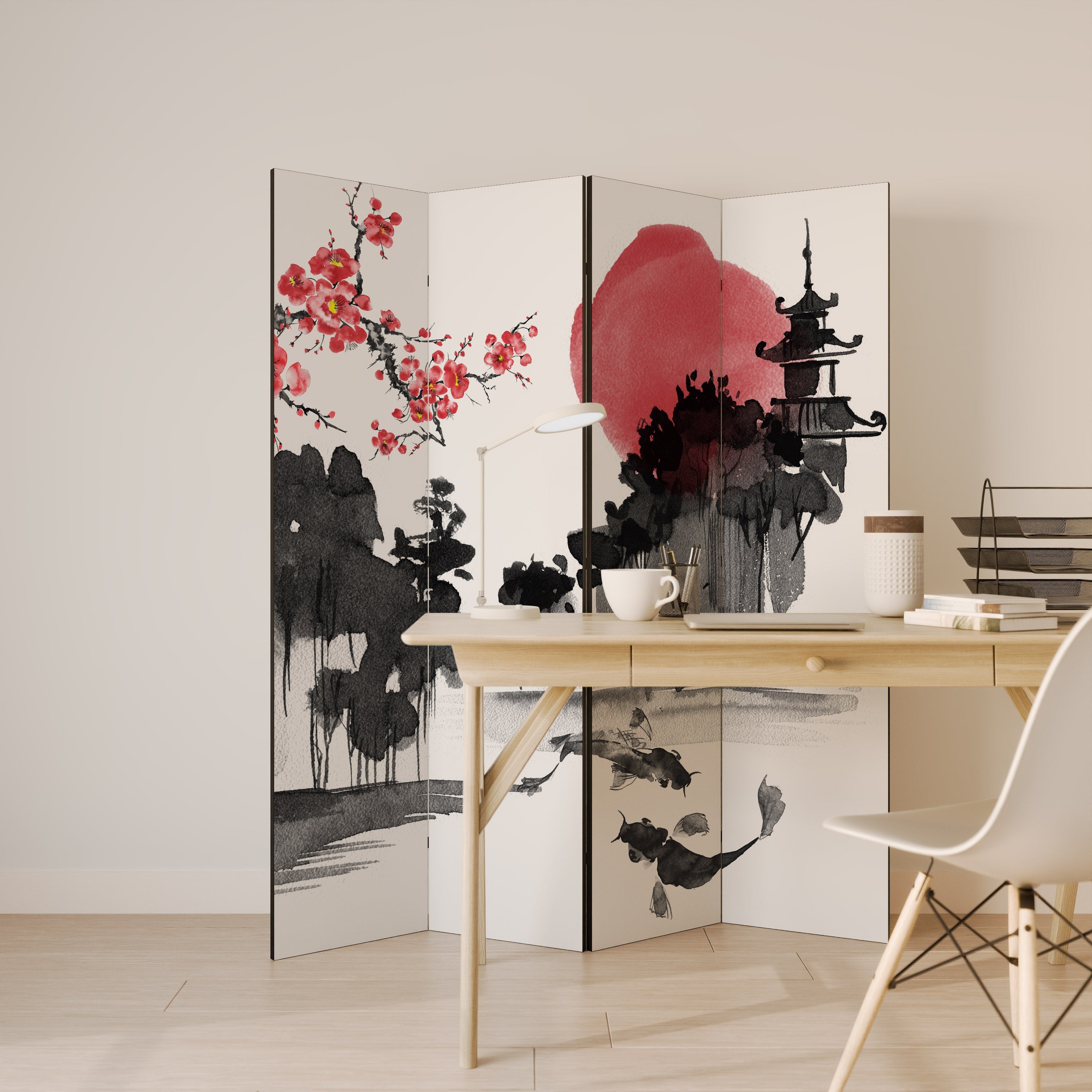CHERRY SHADOWS Dekorativer 4-teiliger Raumteiler