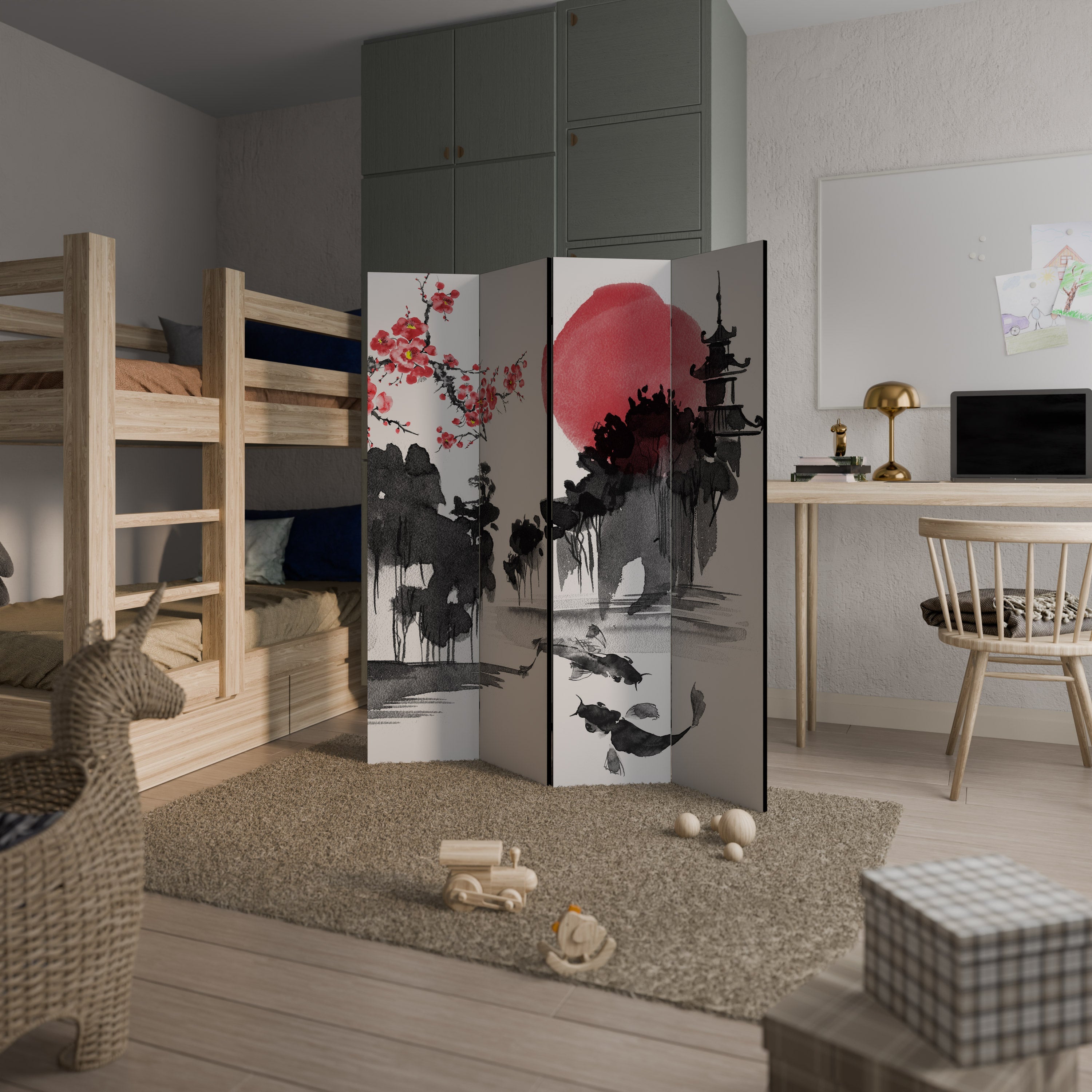 CHERRY SHADOWS Dekorativer 4-teiliger Raumteiler