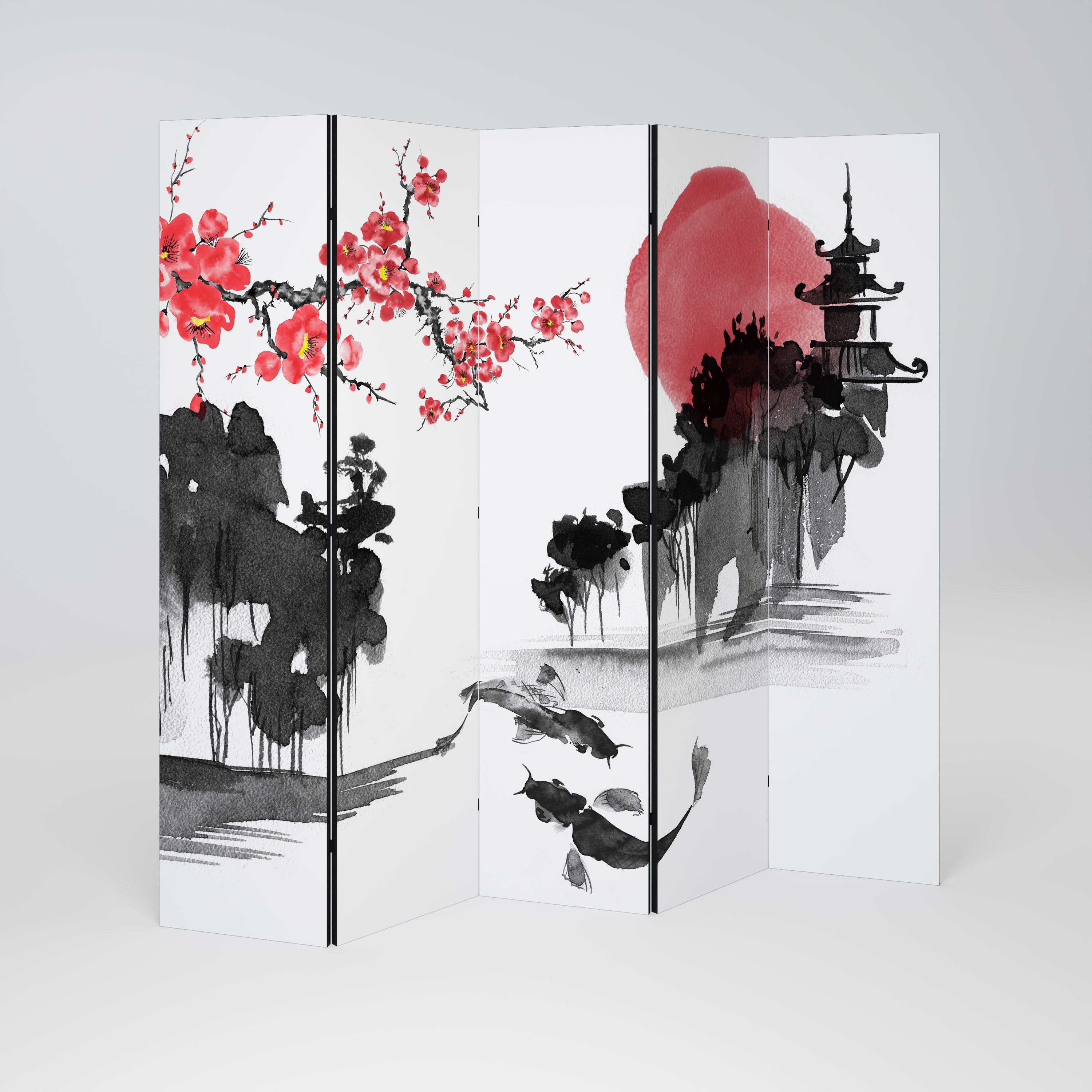 CHERRY SHADOWS Dekorativer 5-teiliger Raumteiler