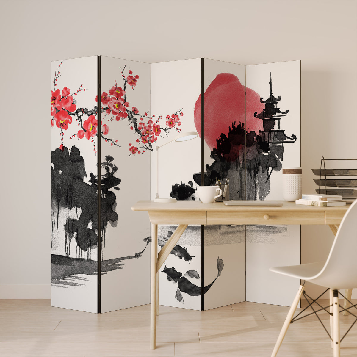 CHERRY SHADOWS 5-Panel Room Divider