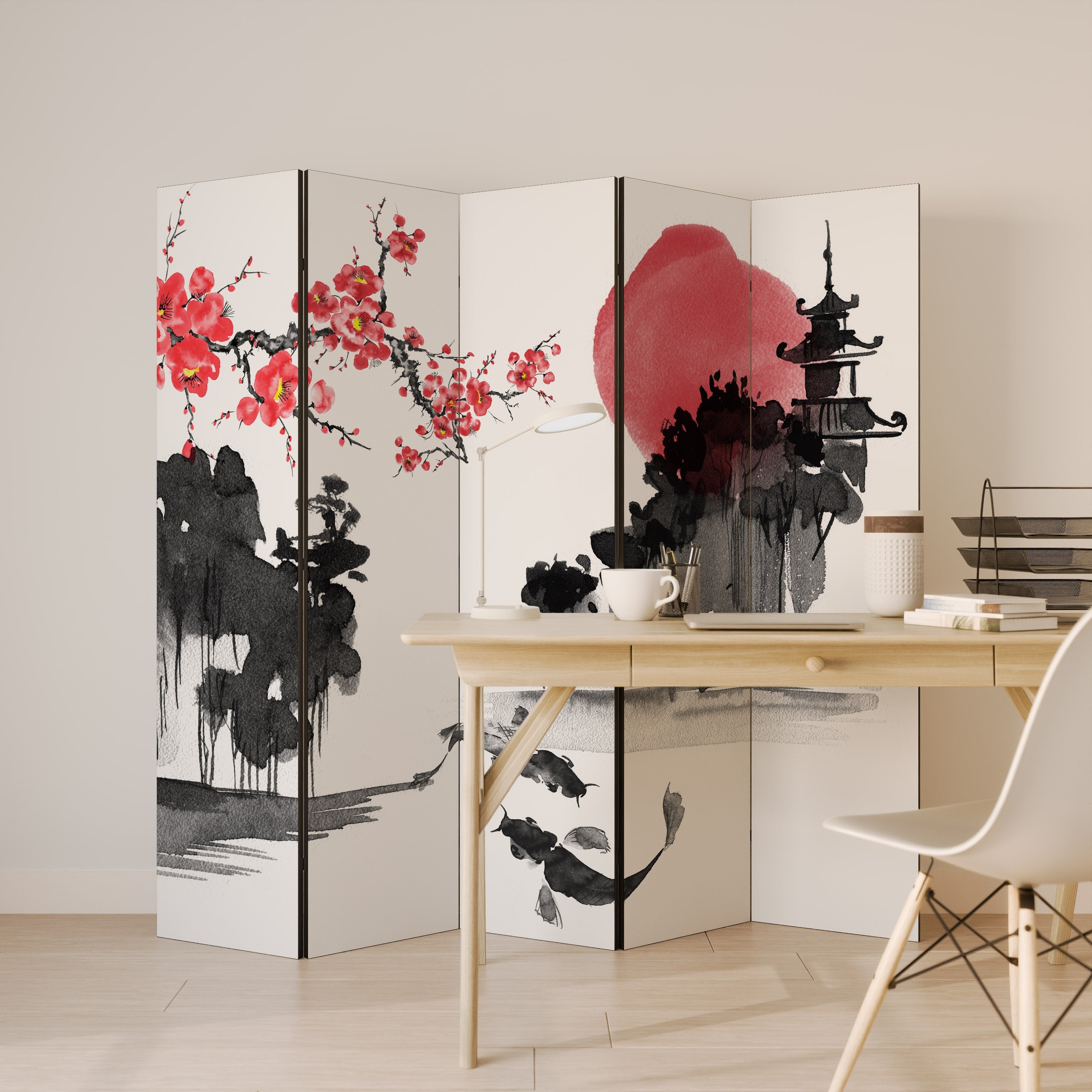 CHERRY SHADOWS Dekorativer 5-teiliger Raumteiler