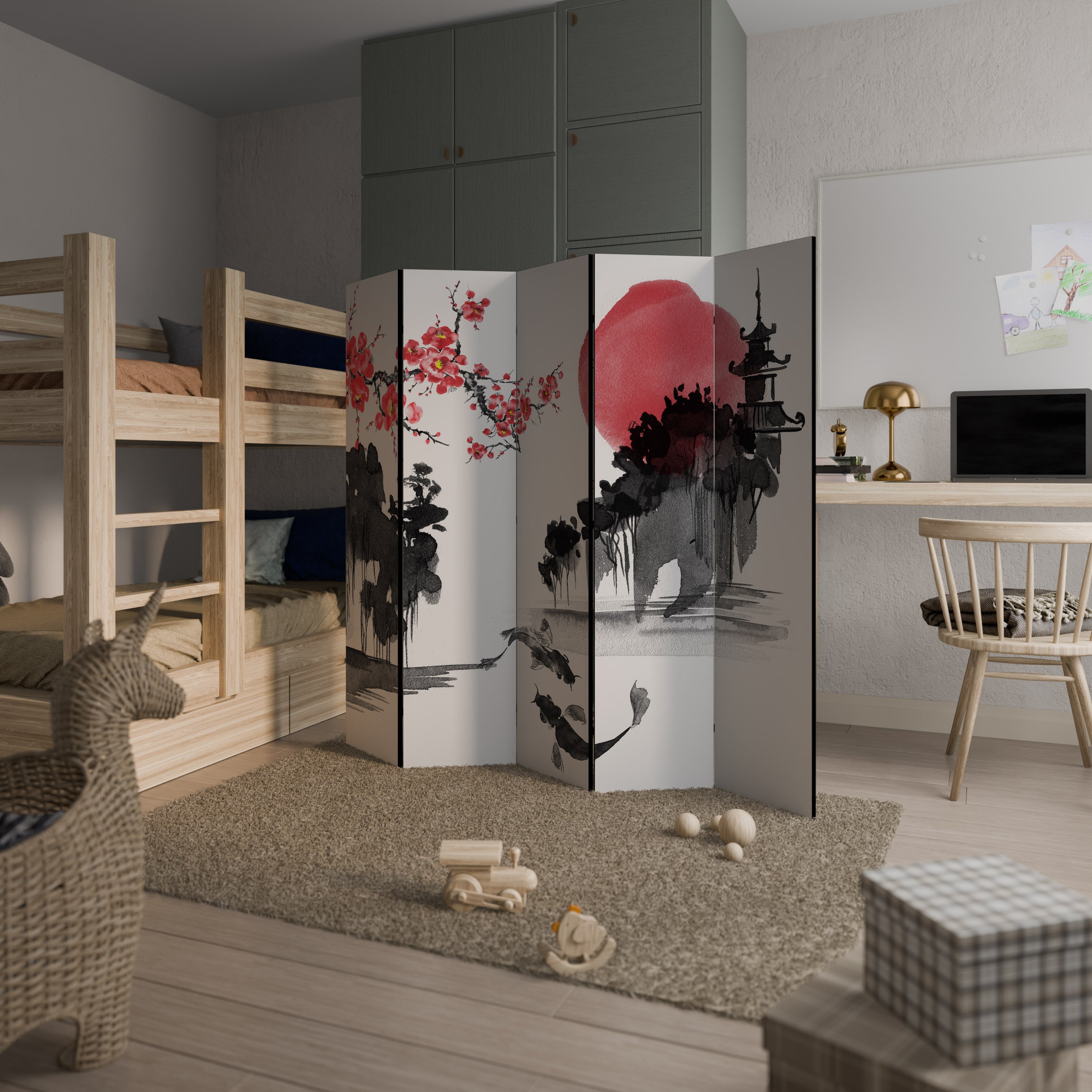 CHERRY SHADOWS Dekorativer 5-teiliger Raumteiler