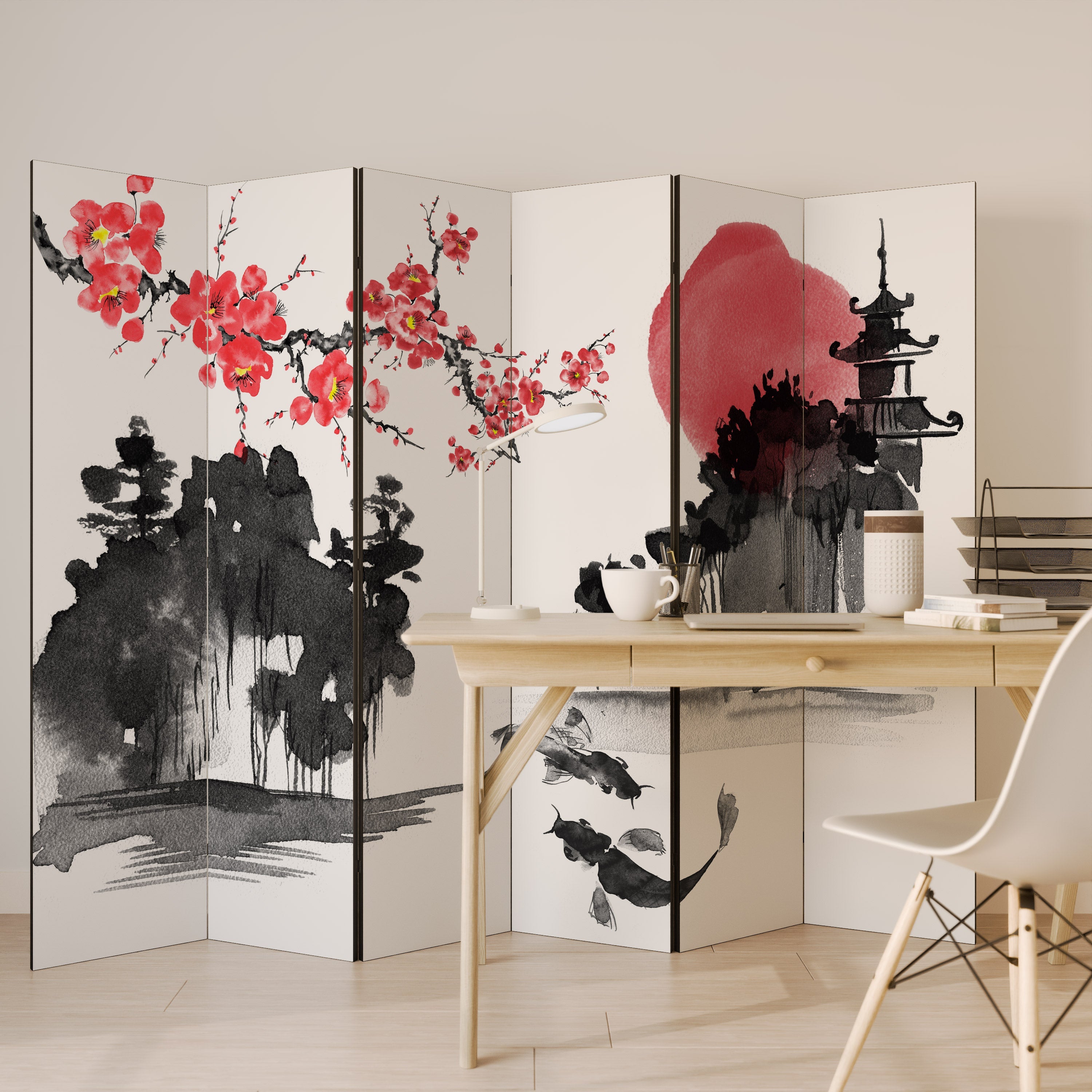 CHERRY SHADOWS Dekorativer 6-teiliger Raumteiler