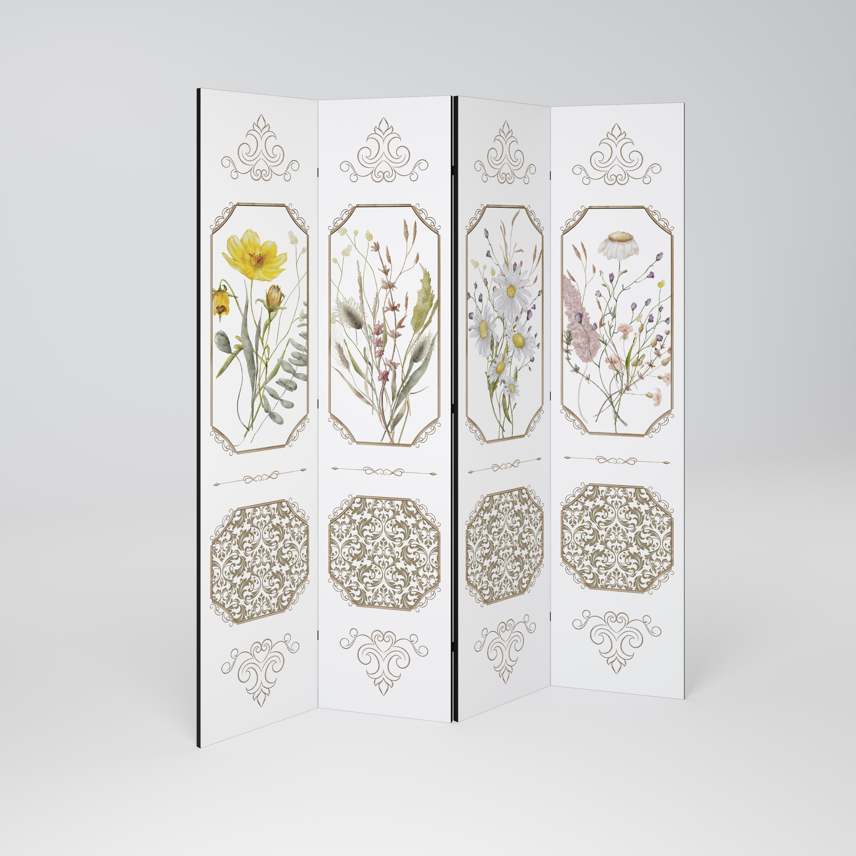 ELEGANTER BOTANISCHER WANDTEPPICH Dekorativer 4-teiliger Raumteiler