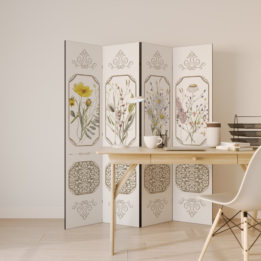 ELEGANTER BOTANISCHER WANDTEPPICH Dekorativer 4-teiliger Raumteiler