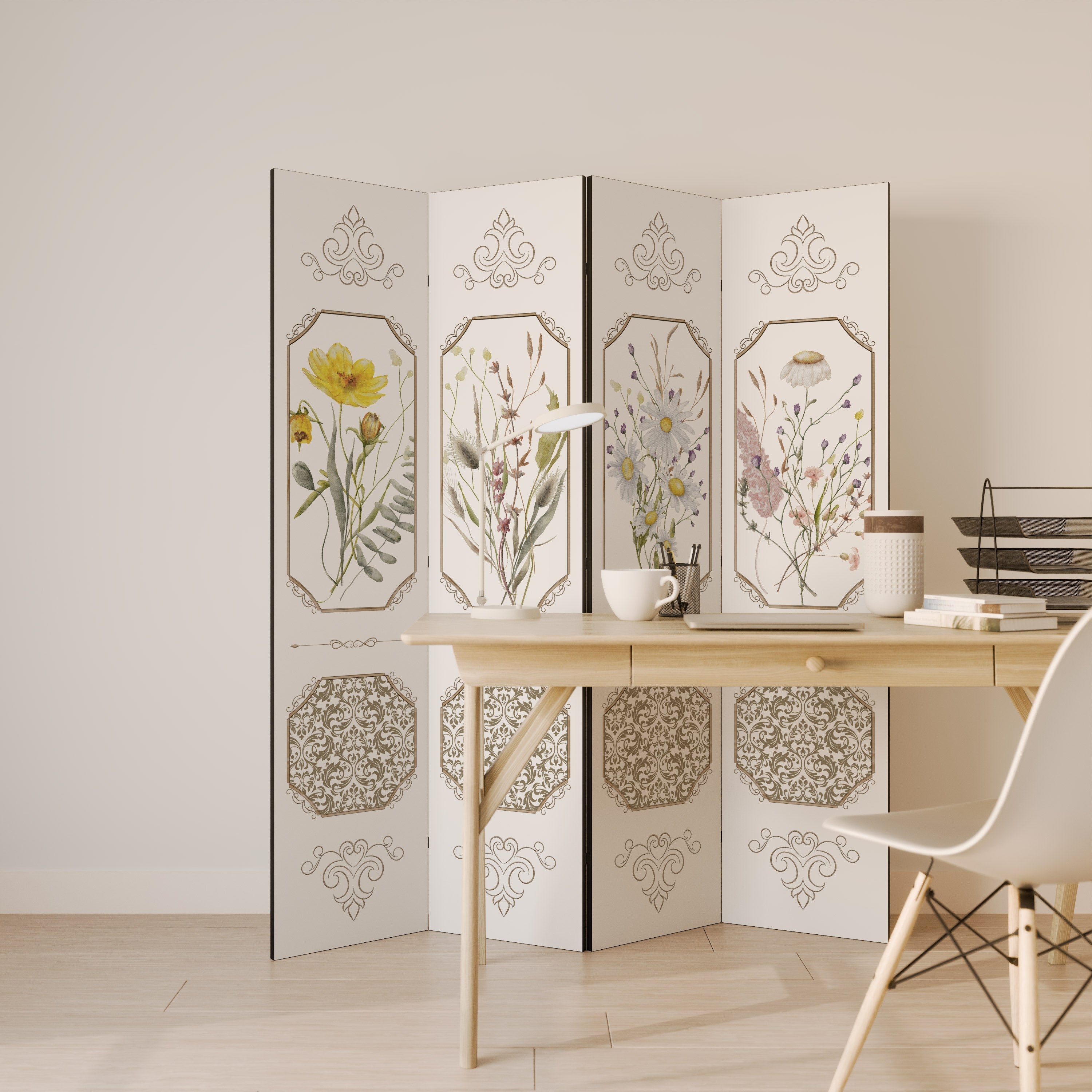 ELEGANTER BOTANISCHER WANDTEPPICH Dekorativer 4-teiliger Raumteiler