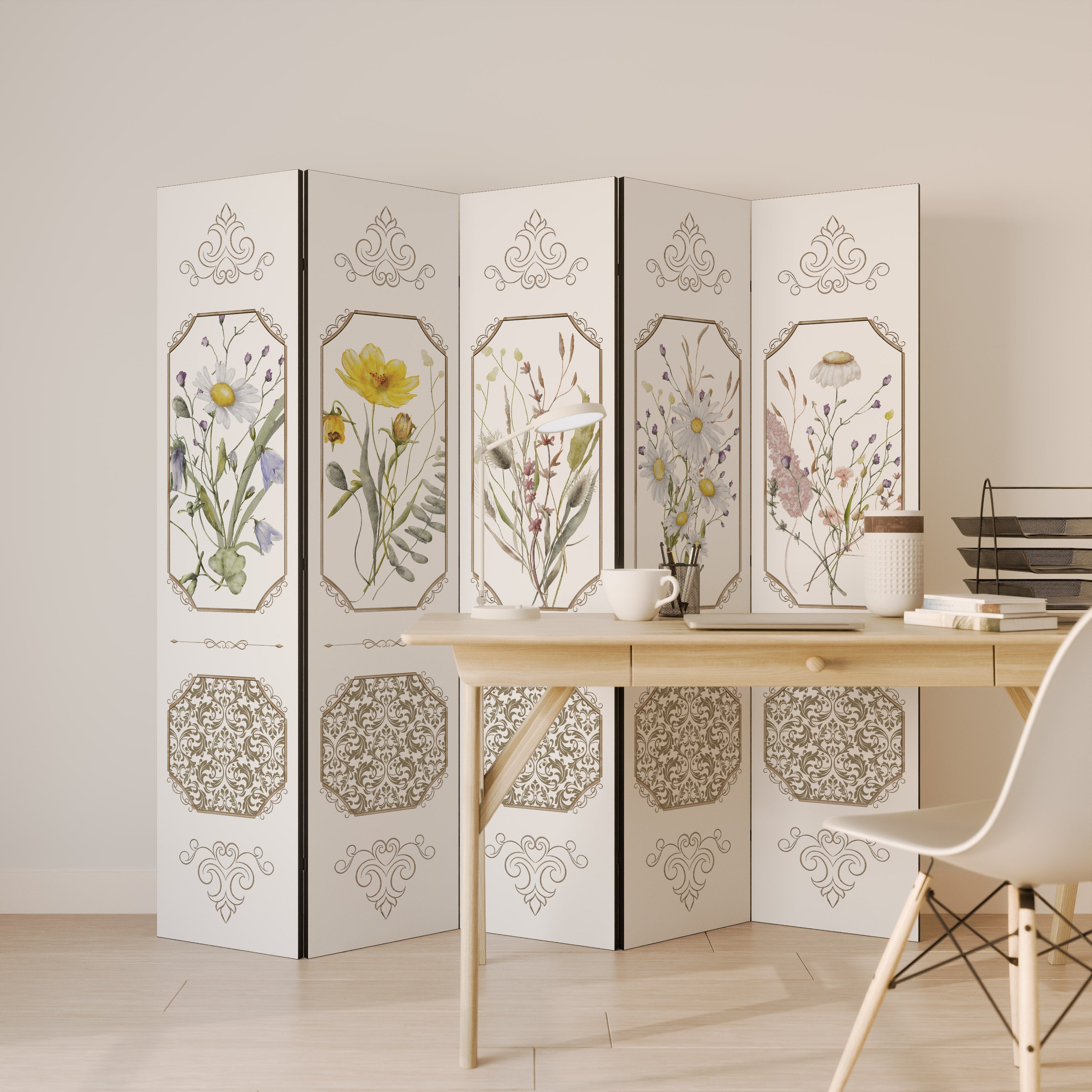 ELEGANTER BOTANISCHER WANDTEPPICH Dekorativer 5-teiliger Raumteiler