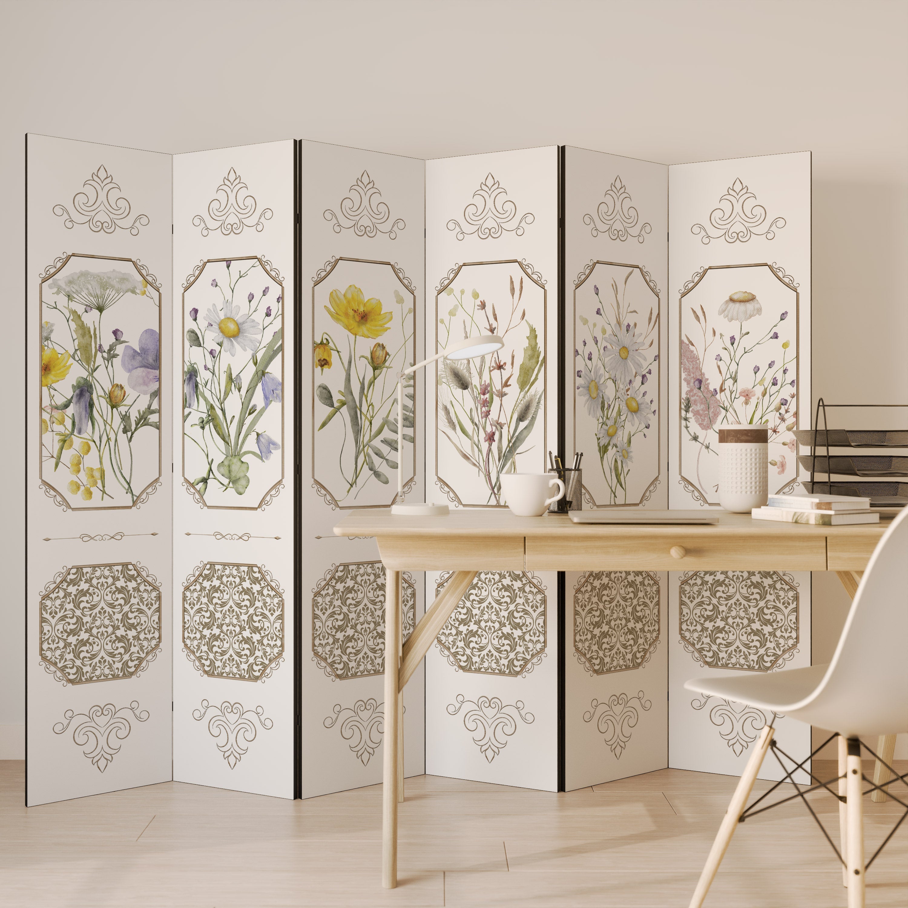 ELEGANTER BOTANISCHER WANDTEPPICH Dekorativer 6-teiliger Raumteiler