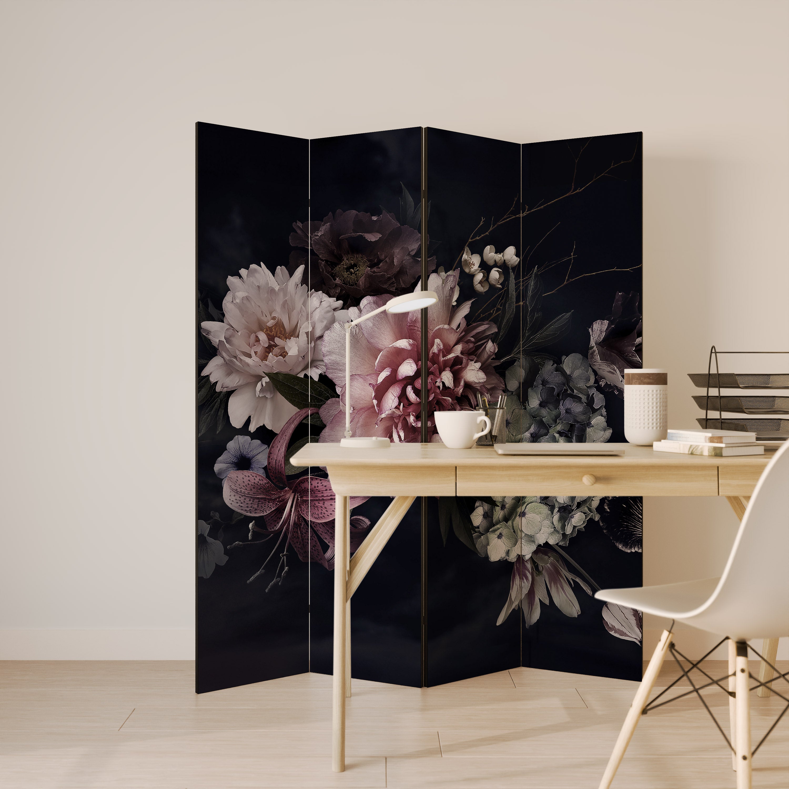 Dekorativer 4-teiliger Raumteiler PURE BLOSSOM