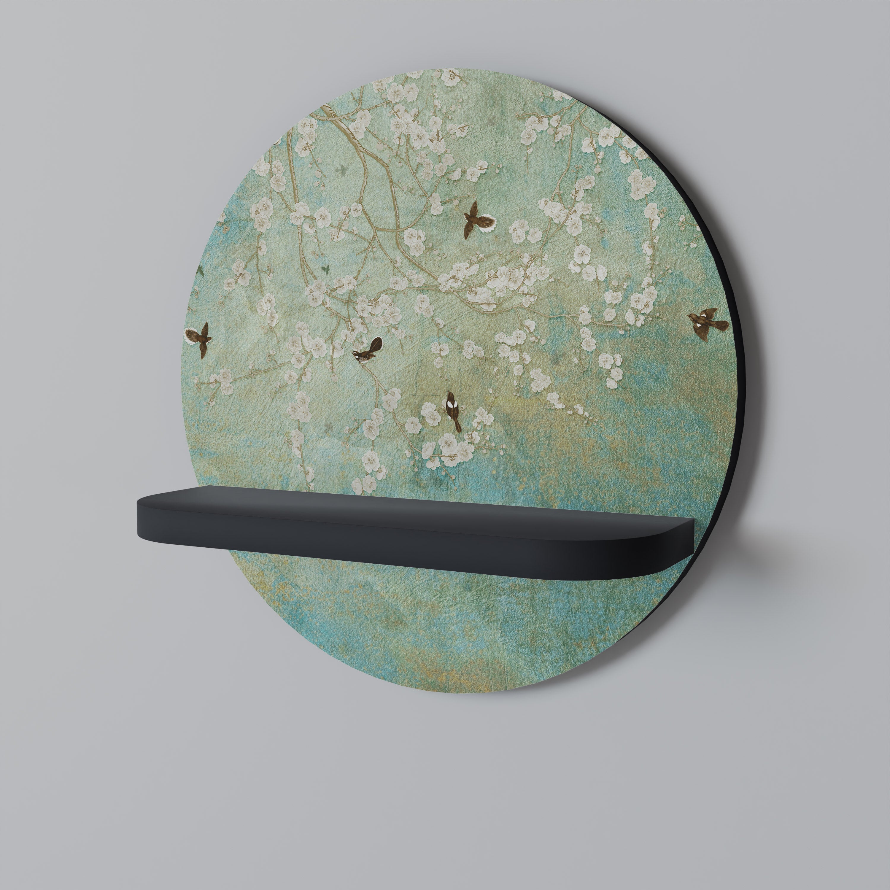 BLOOMING CHARM Rundes Kunstregal in Schwarz