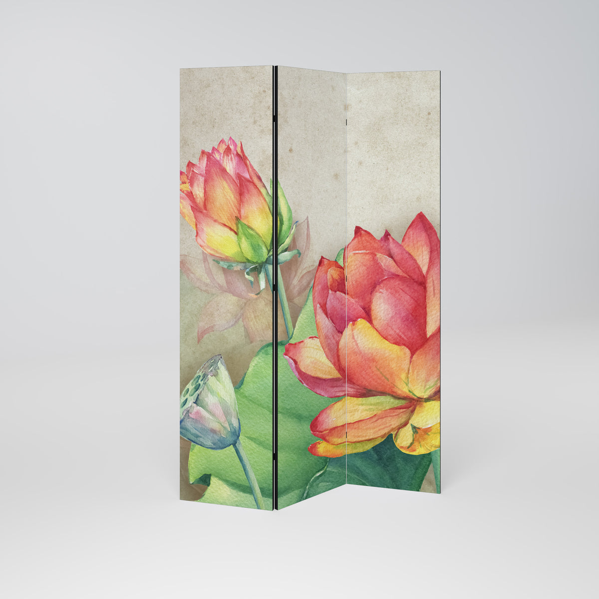 WHISPERING LOTUS BLOOMS 3-Panel Room Divider