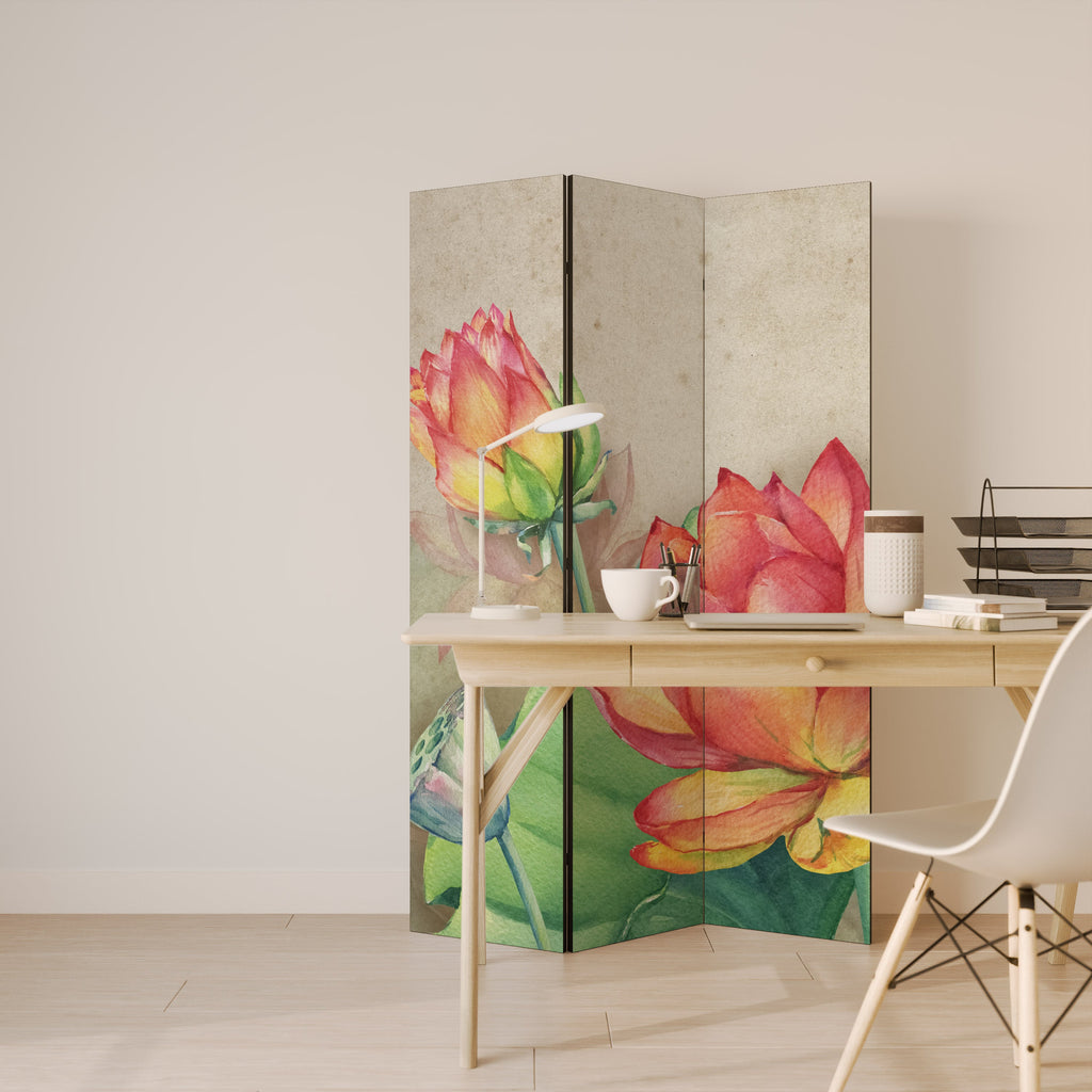 WHISPERING LOTUS BLOOMS Dekorativer 3-teiliger Raumteiler