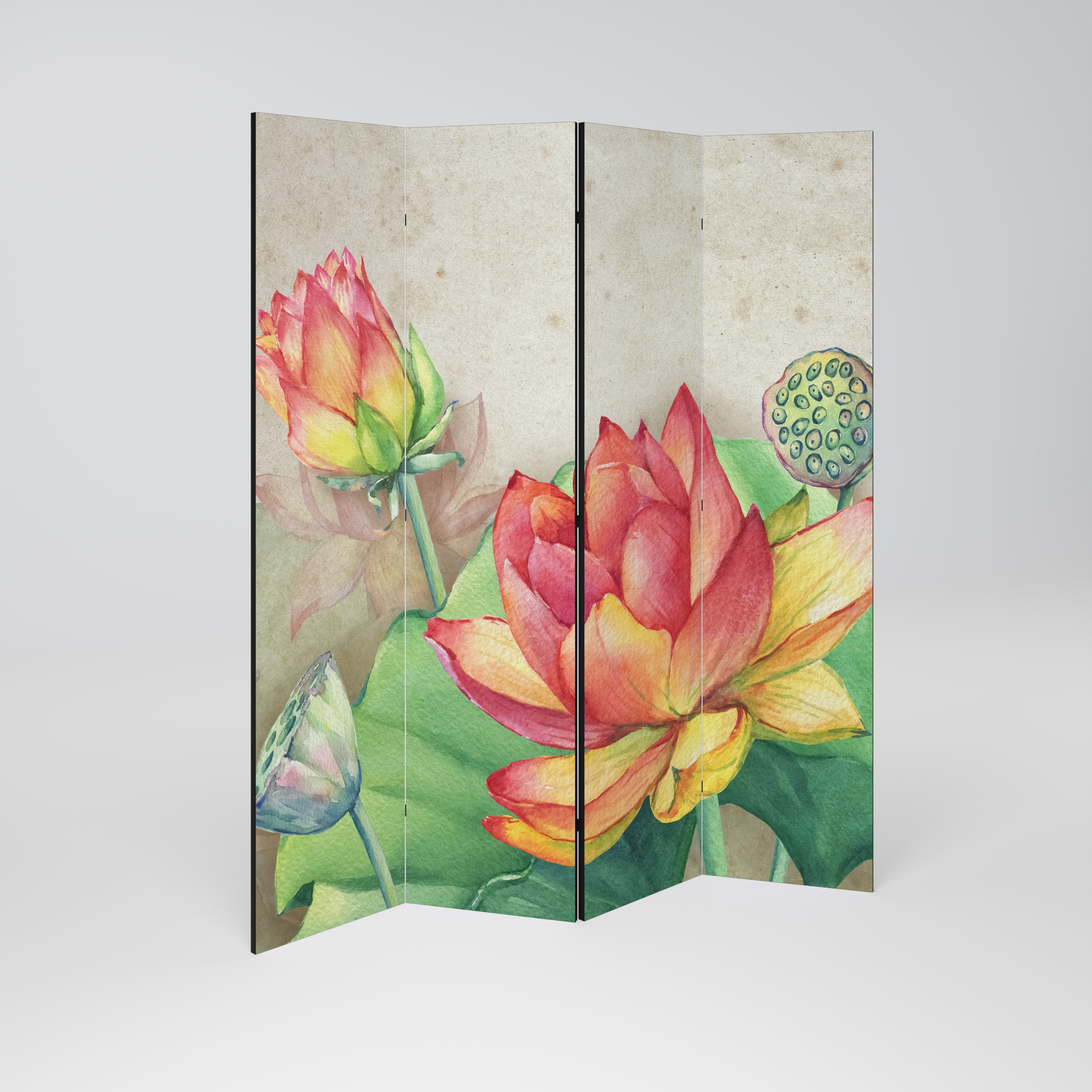 WHISPERING LOTUS BLOOMS Dekorativer 4-teiliger Raumteiler