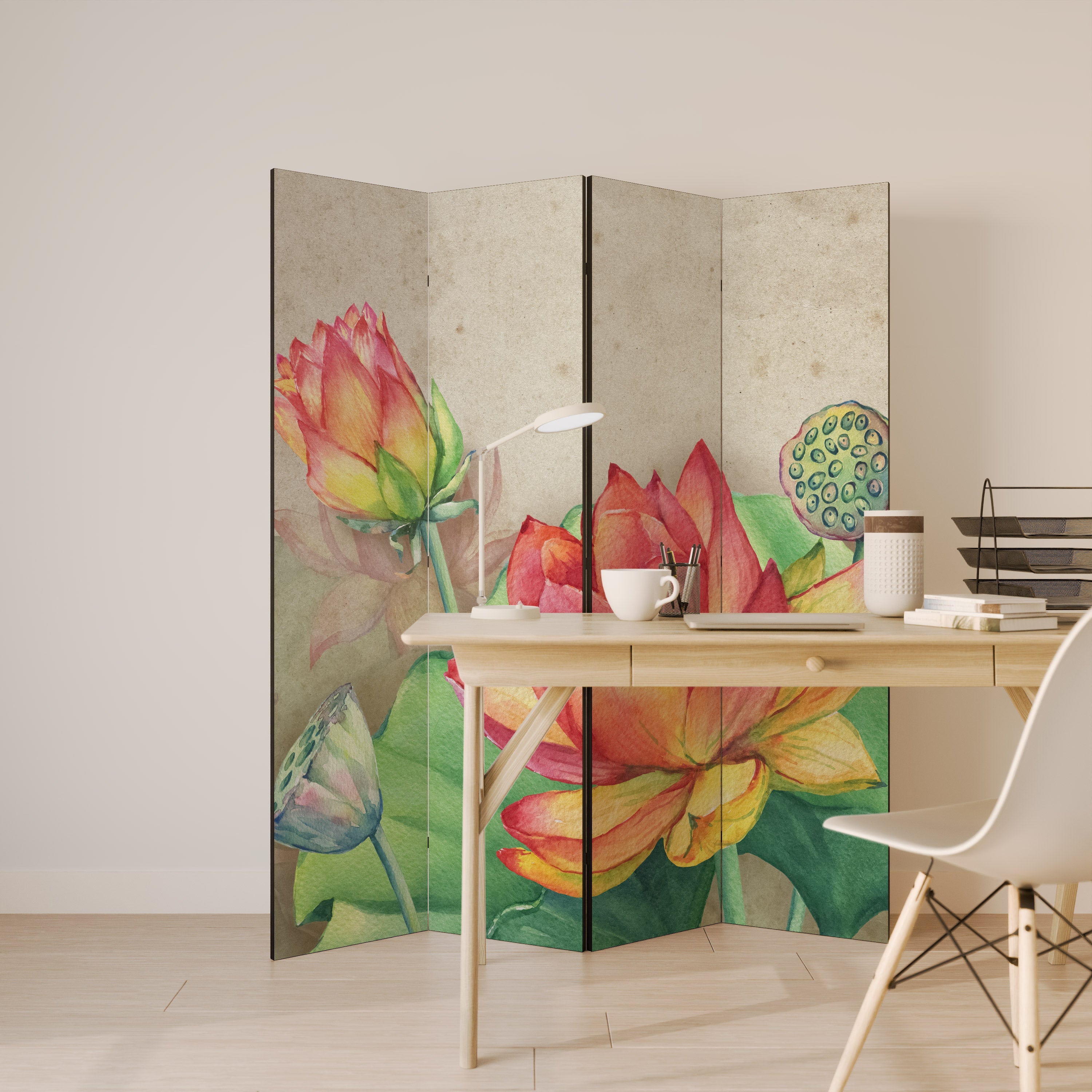 WHISPERING LOTUS BLOOMS Dekorativer 4-teiliger Raumteiler
