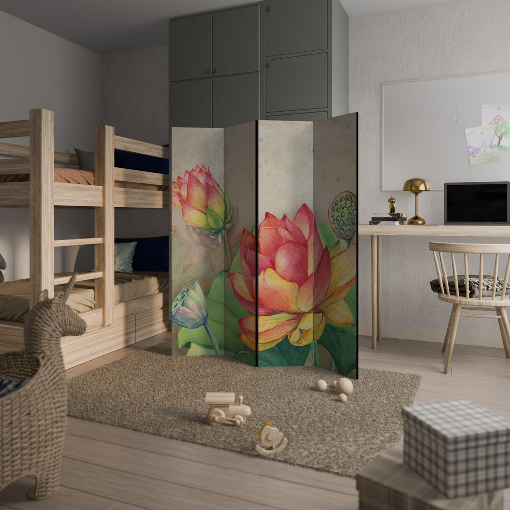 WHISPERING LOTUS BLOOMS Dekorativer 4-teiliger Raumteiler