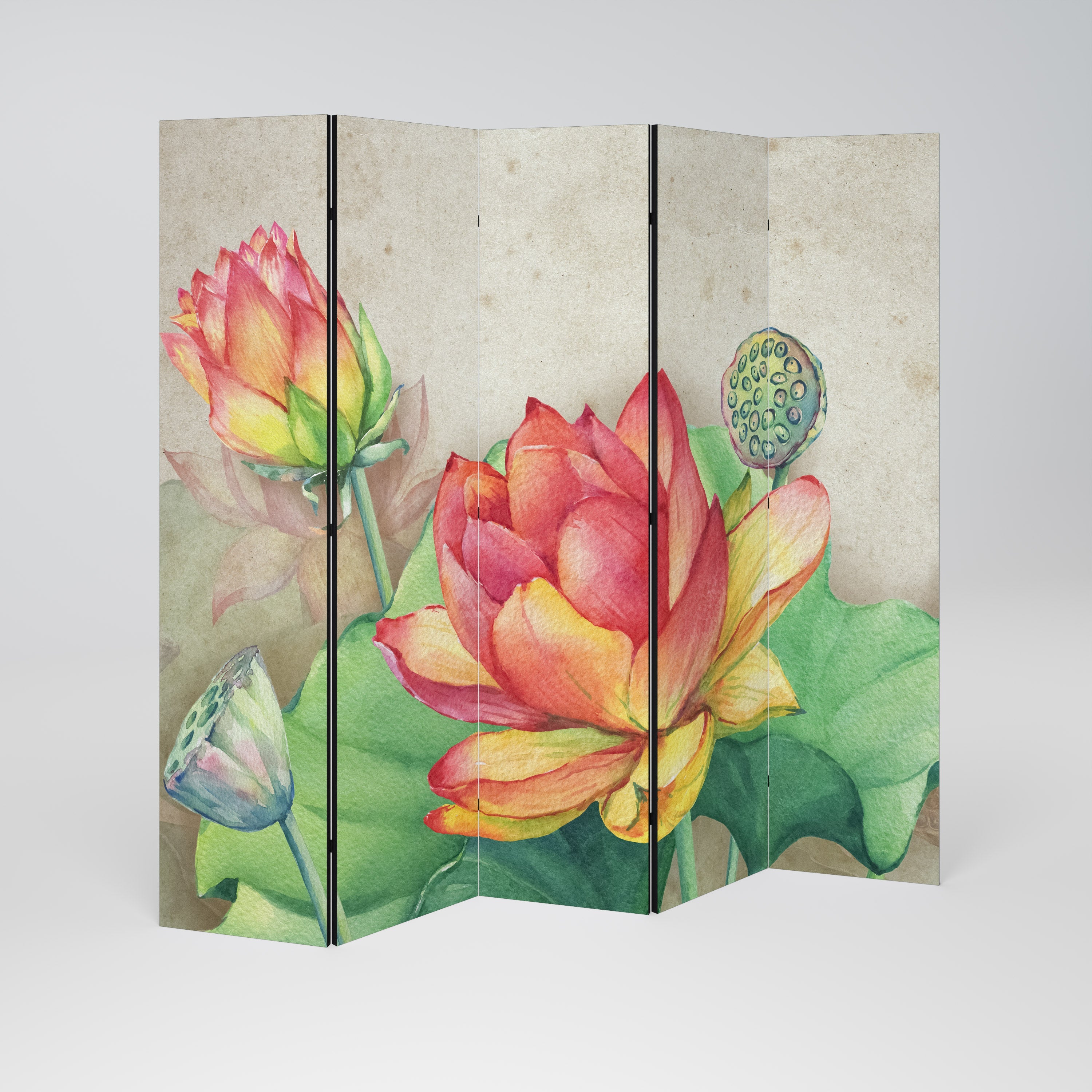 WHISPERING LOTUS BLOOMS Dekorativer 5-teiliger Raumteiler