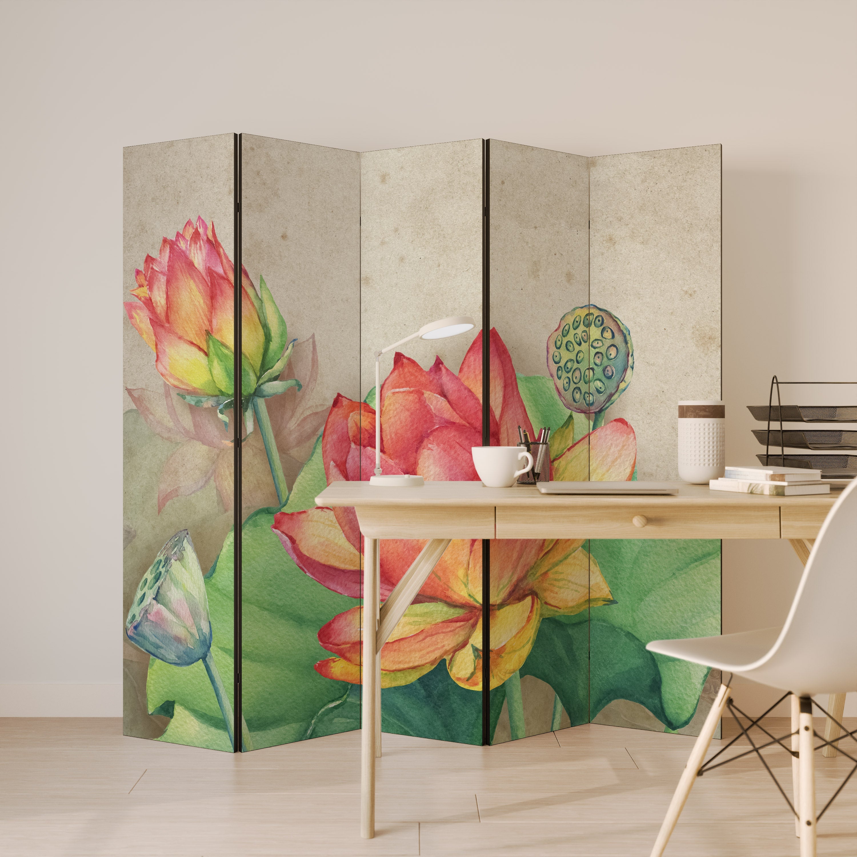 WHISPERING LOTUS BLOOMS Dekorativer 5-teiliger Raumteiler