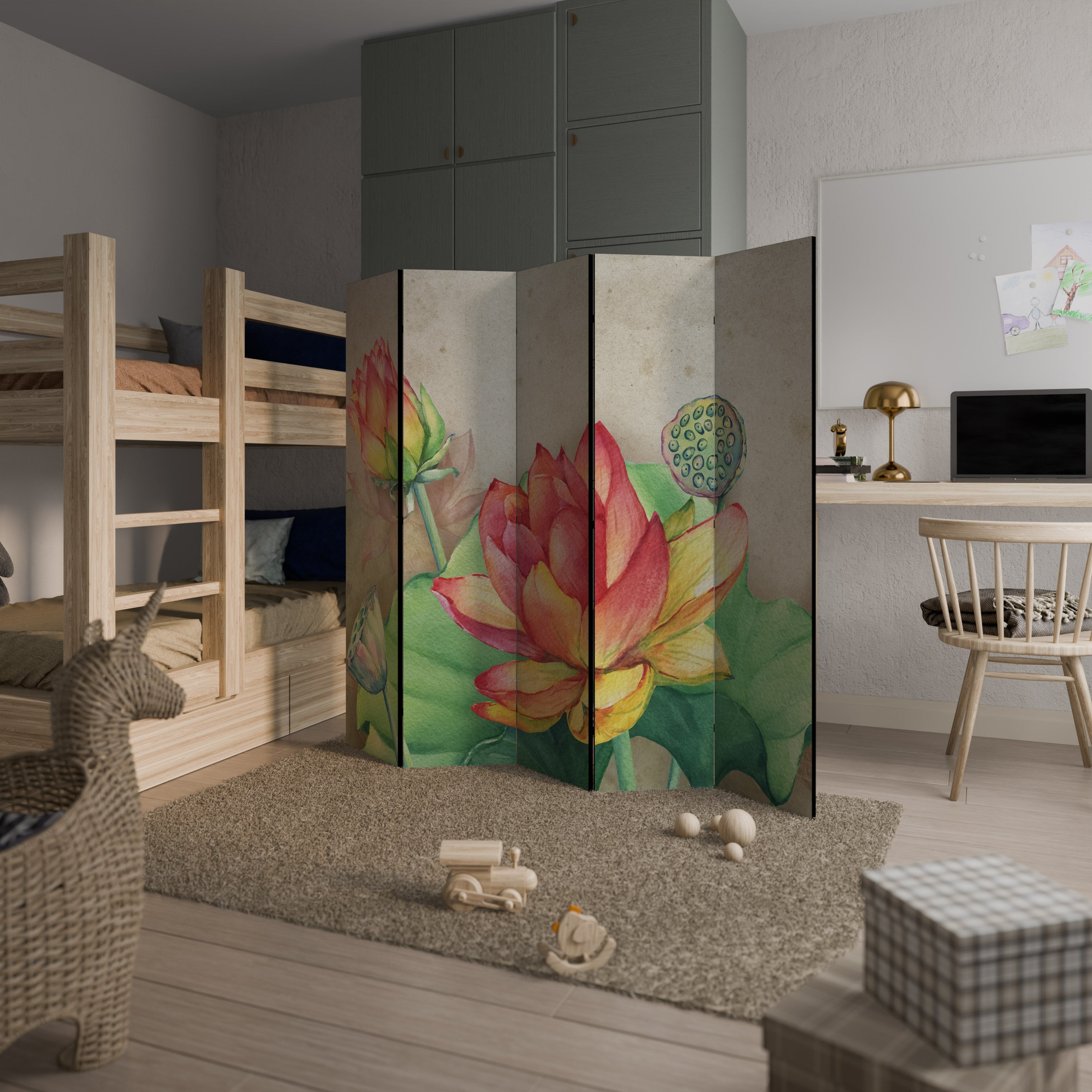 WHISPERING LOTUS BLOOMS Dekorativer 5-teiliger Raumteiler