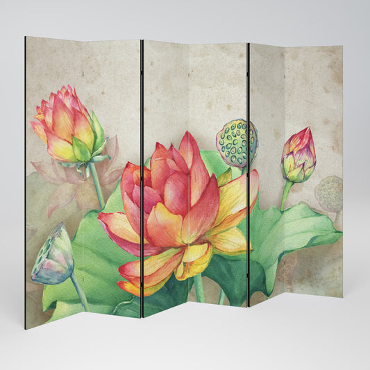 WHISPERING LOTUS BLOOMS 6-teiliger Paravent