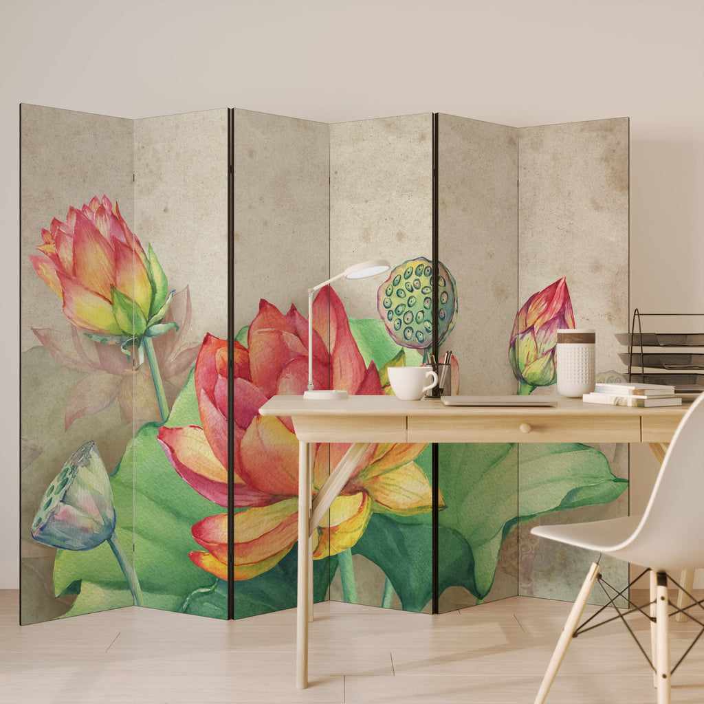WHISPERING LOTUS BLOOMS Dekorativer 6-teiliger Raumteiler