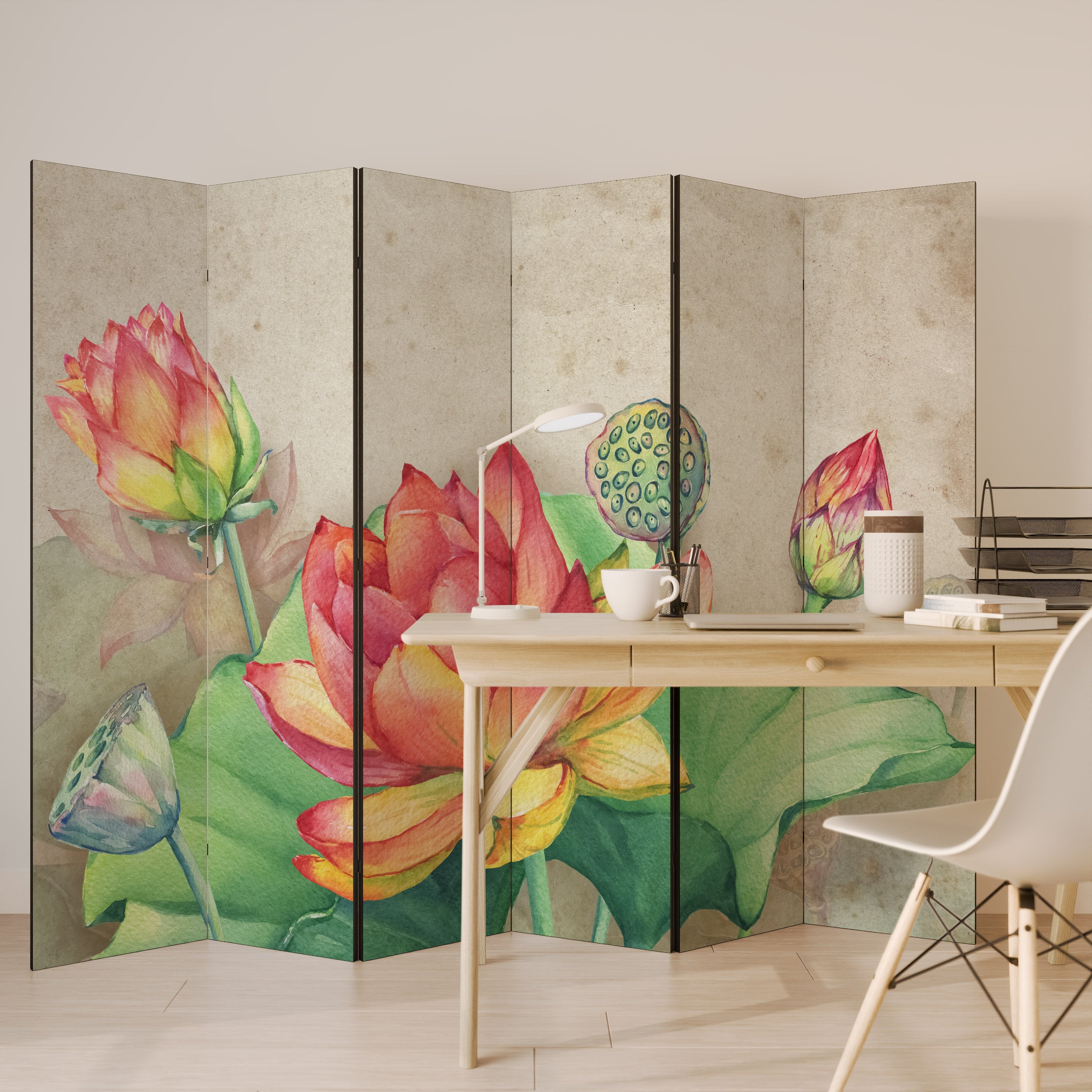 WHISPERING LOTUS BLOOMS Dekorativer 6-teiliger Raumteiler