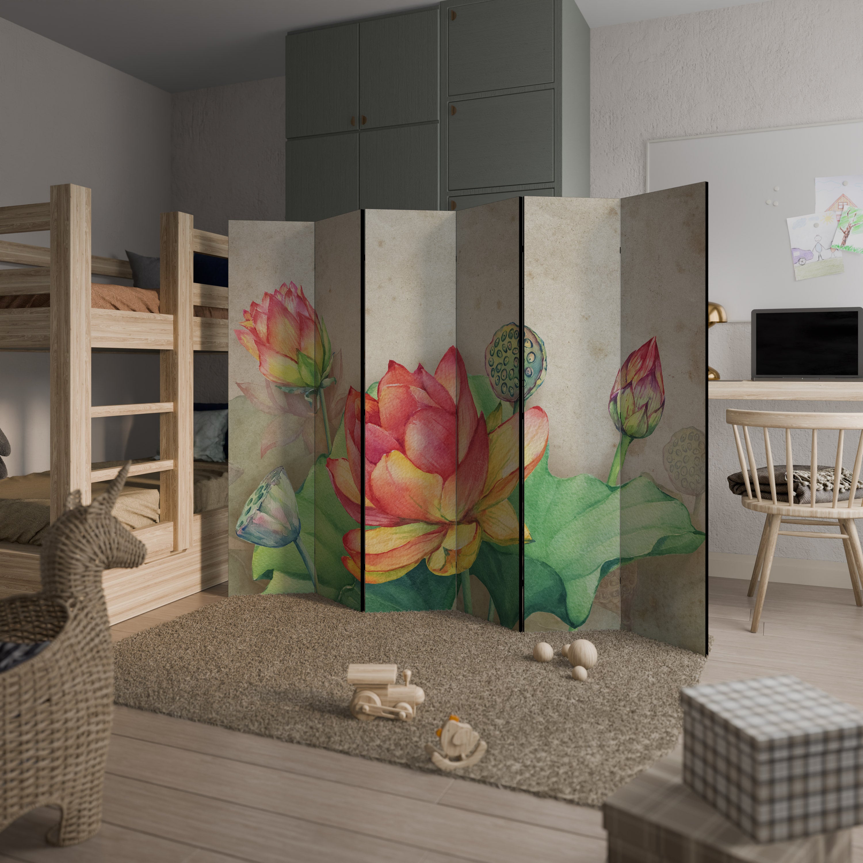 WHISPERING LOTUS BLOOMS 6-Panel Room Divider
