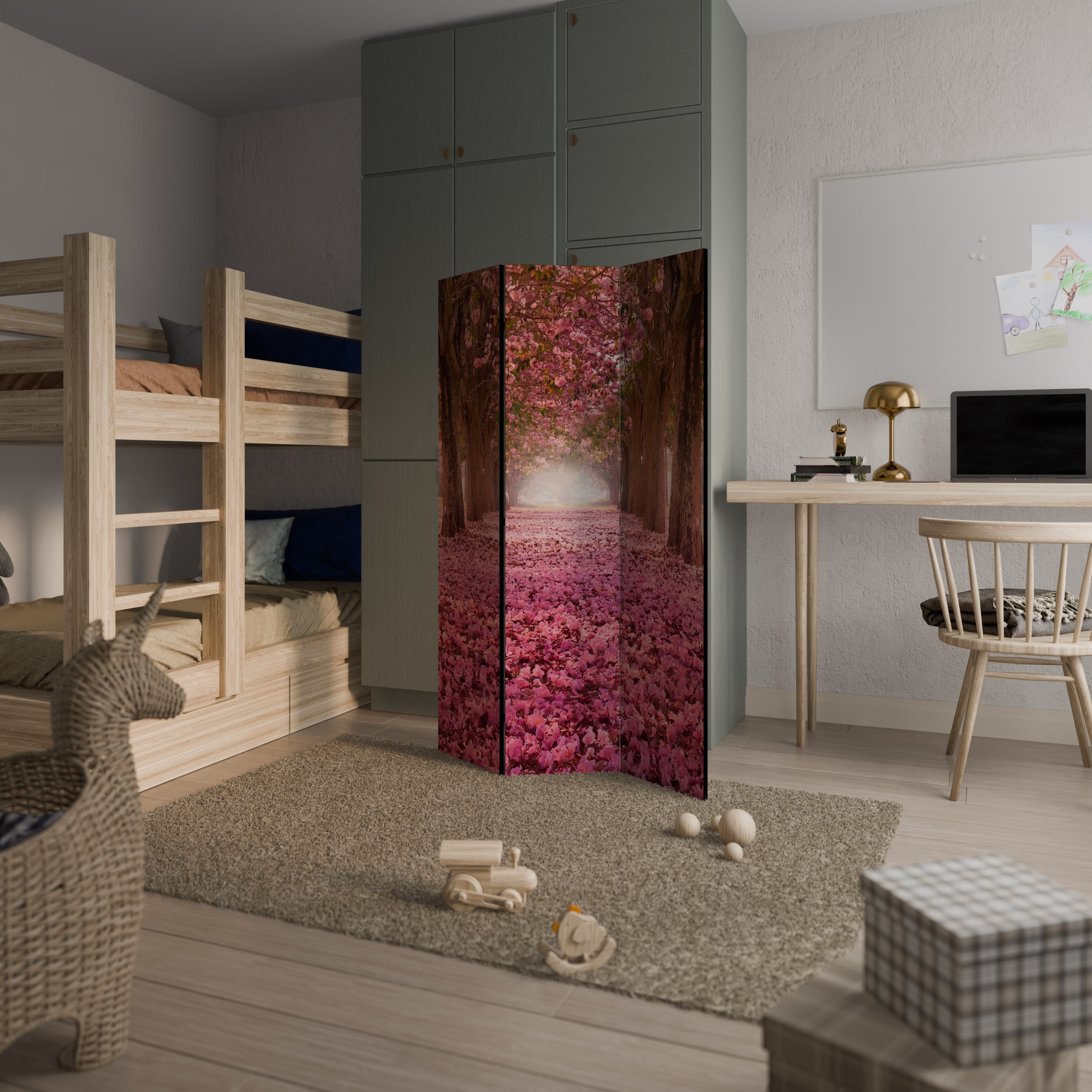 BLOSSOMING PATHWAYS Dekorativer 3-teiliger Raumteiler