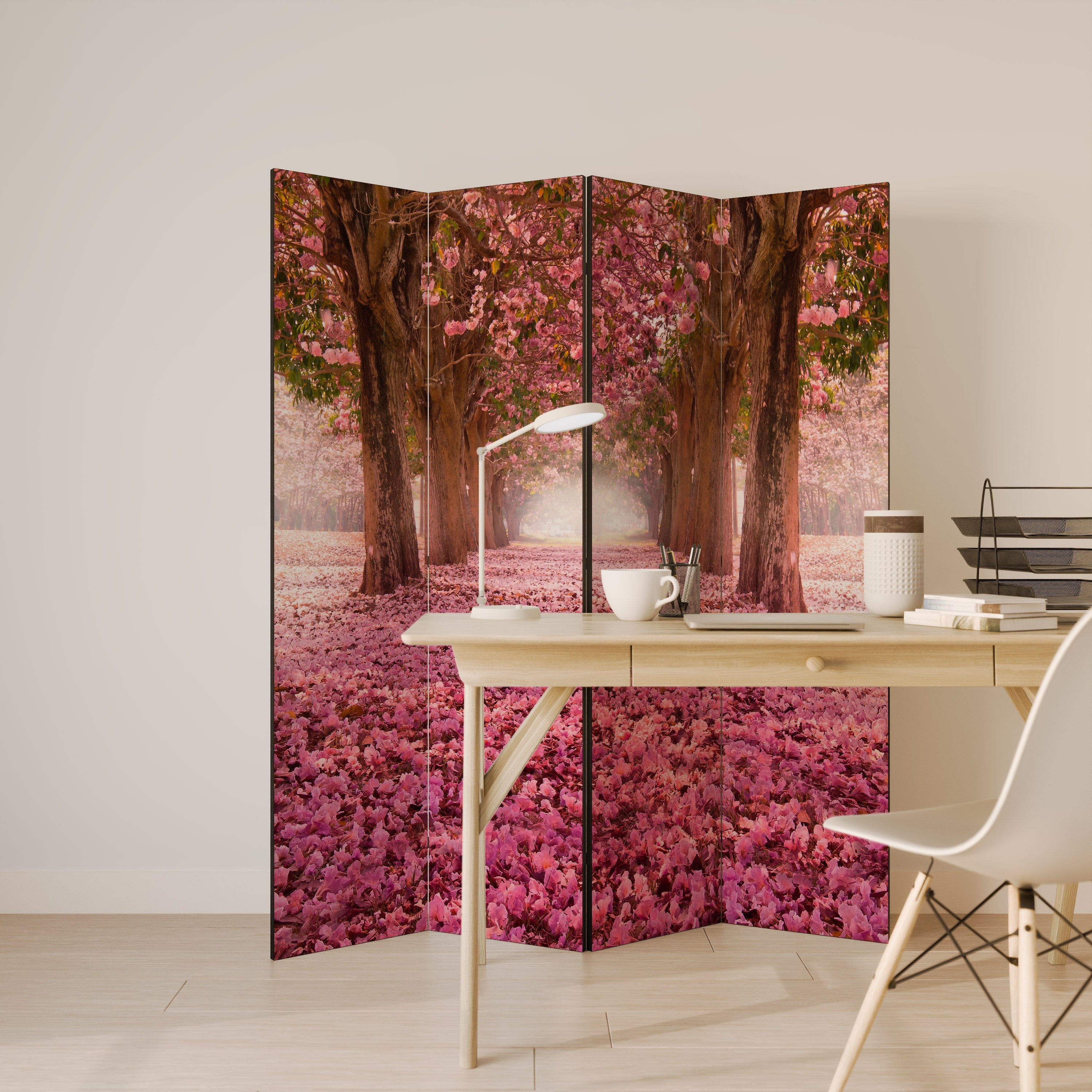 BLOSSOMING PATHWAYS Dekorativer 4-teiliger Raumteiler