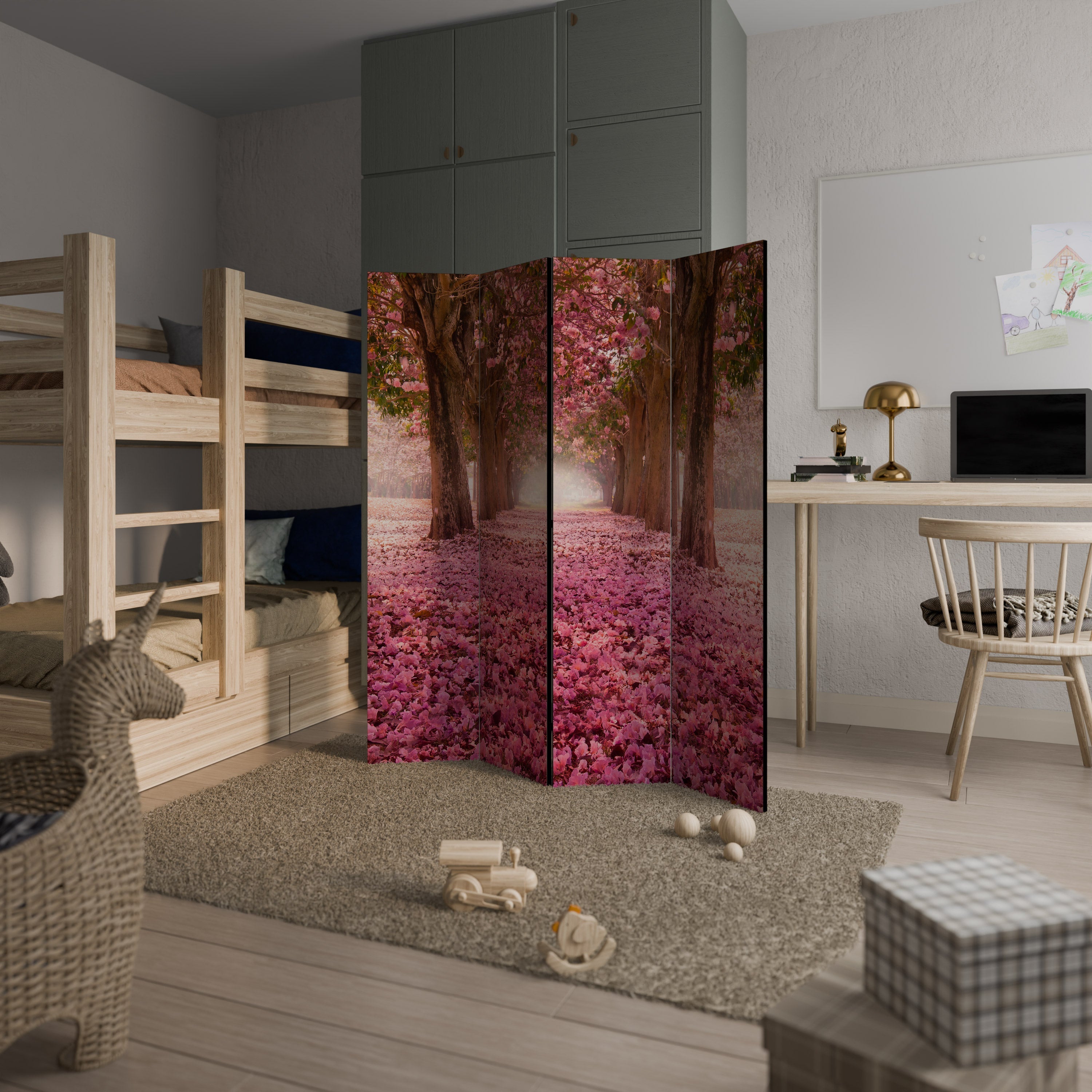 BLOSSOMING PATHWAYS Dekorativer 4-teiliger Raumteiler