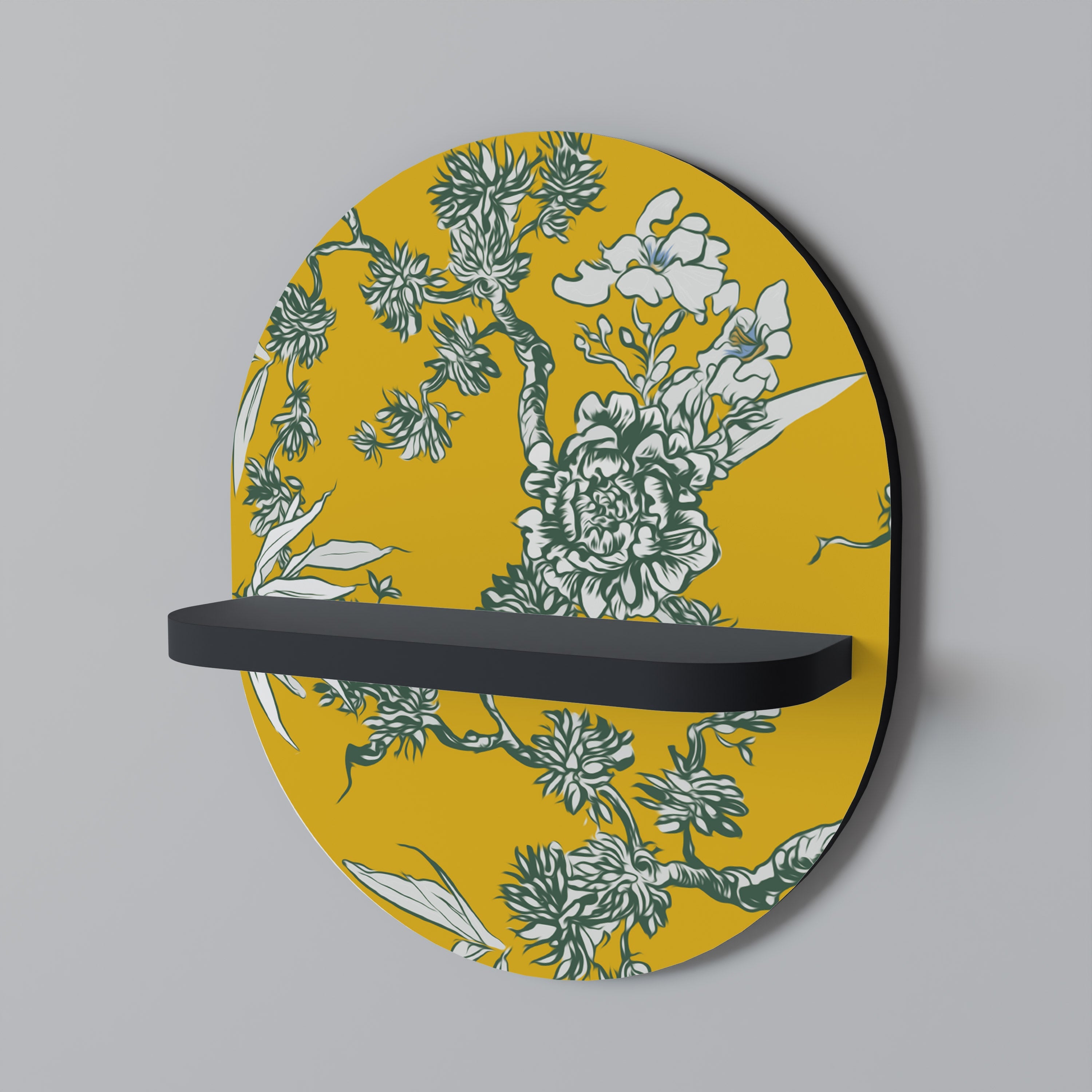 YELLOW CHINOISERIE Ovales Kunstregal in schwarzem Finish