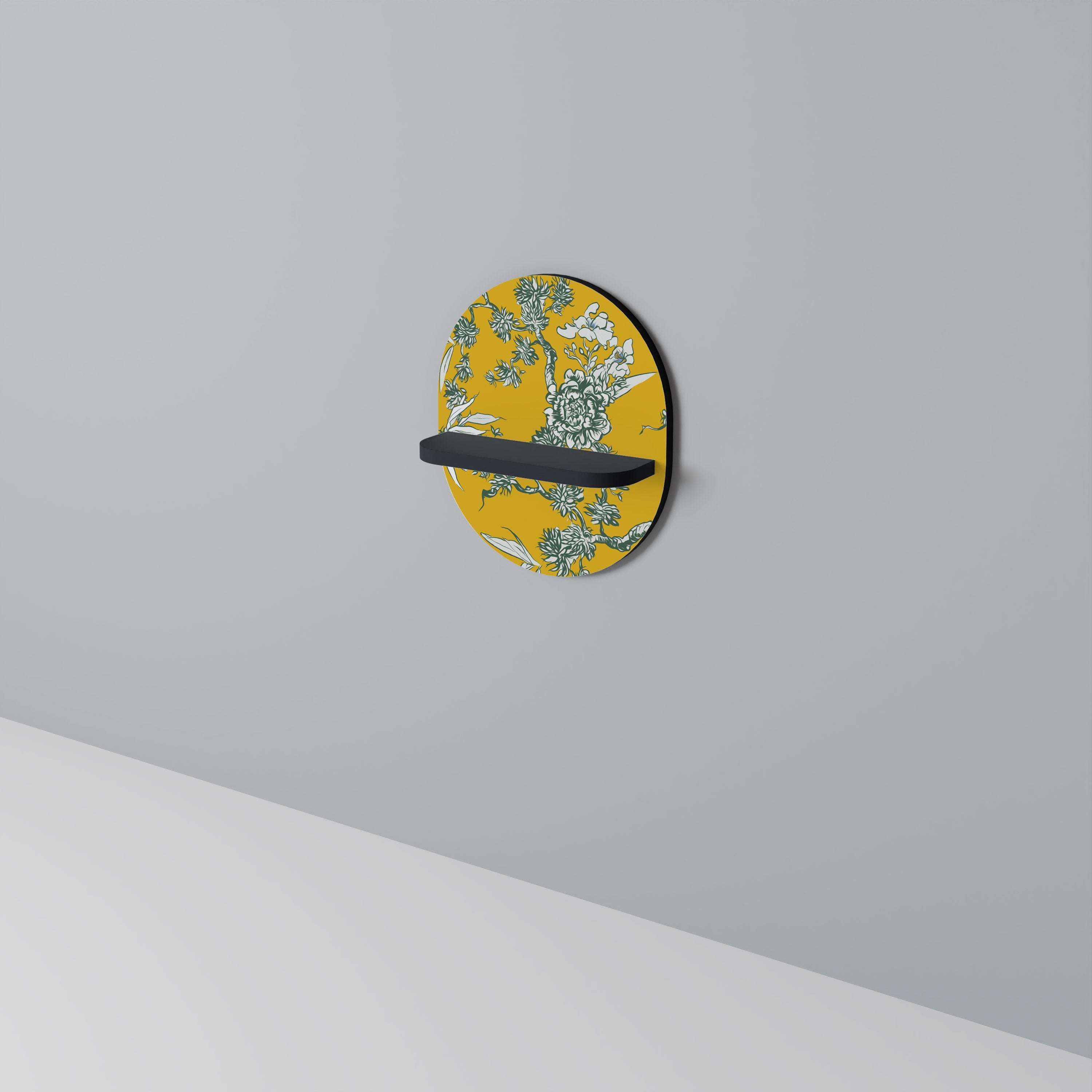 YELLOW CHINOISERIE Ovales Kunstregal in schwarzem Finish