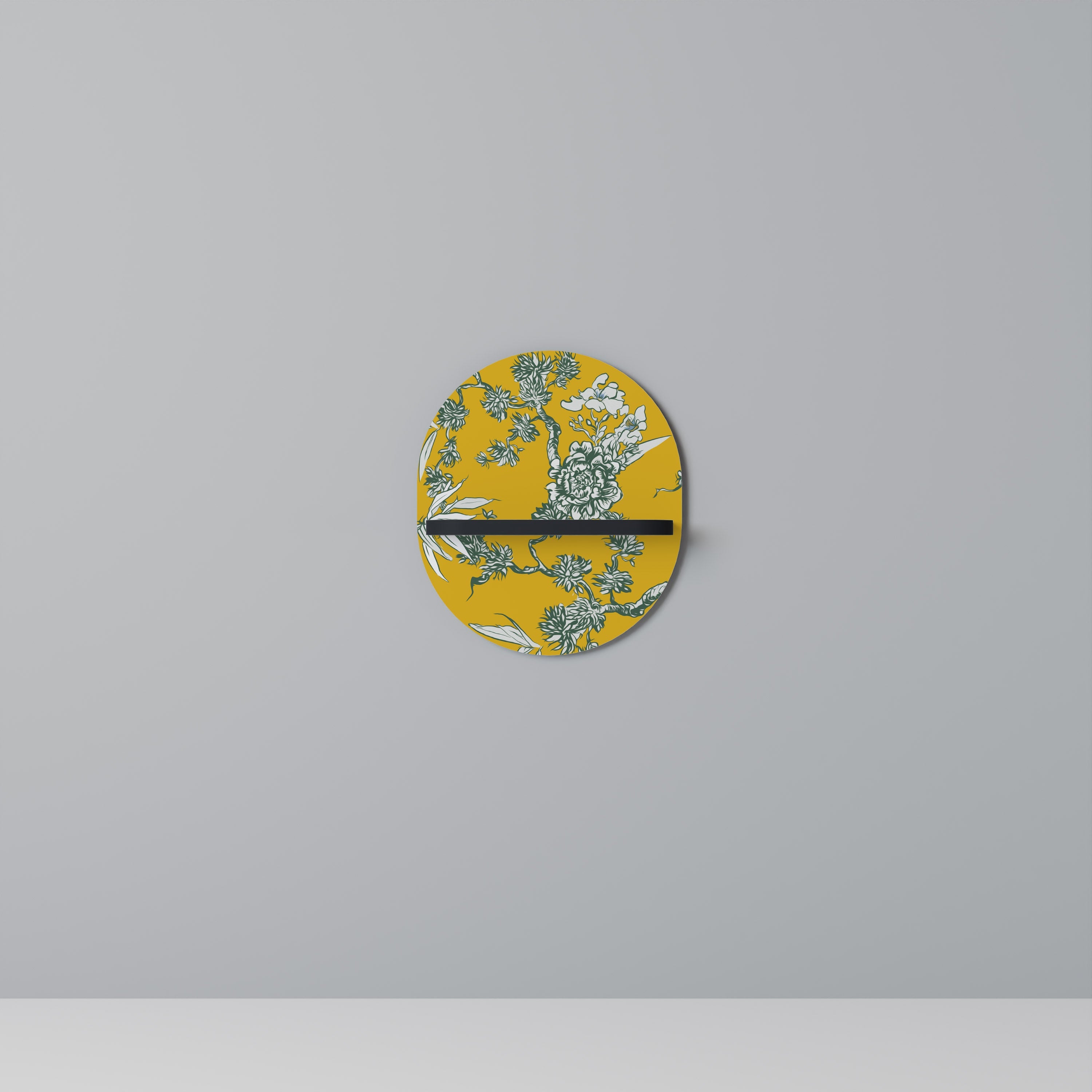 YELLOW CHINOISERIE Ovales Kunstregal in schwarzem Finish