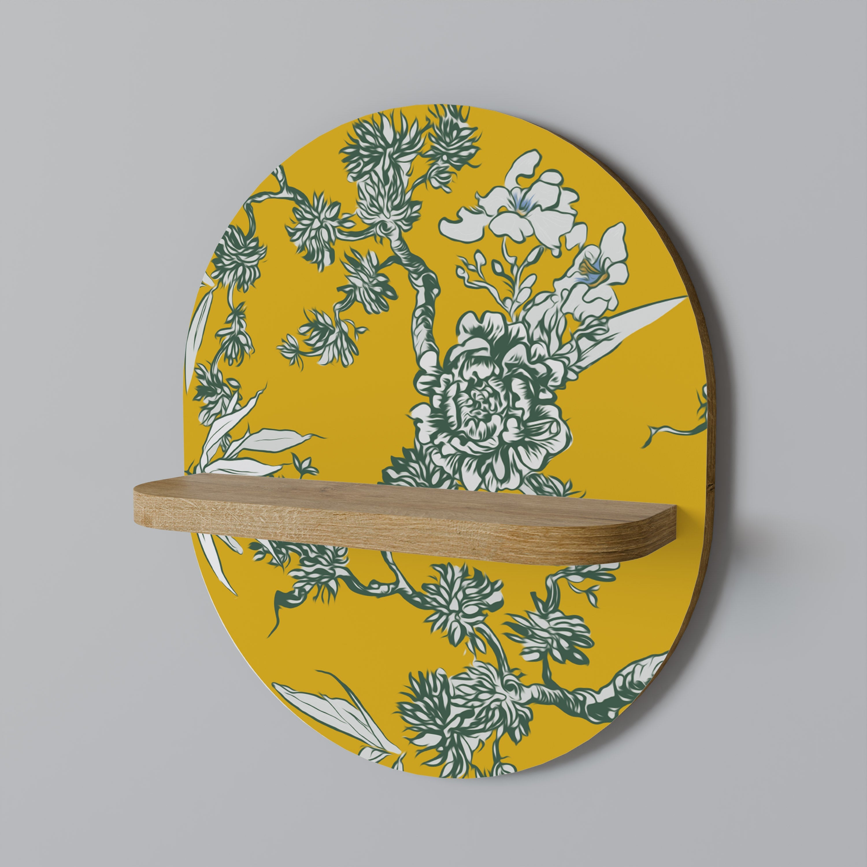 GELBES CHINOISERIE Ovales Kunstregal in Eichenoptik