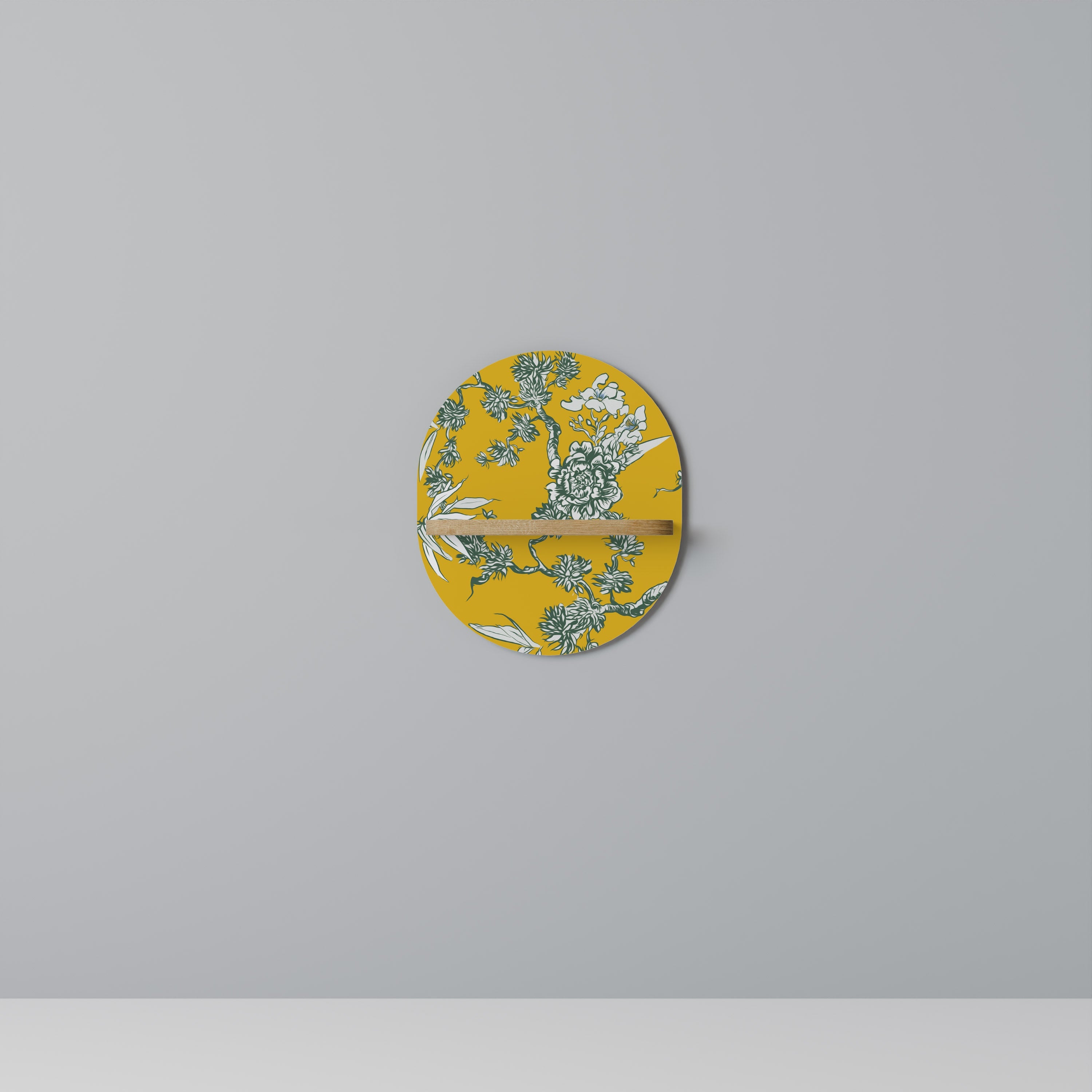 GELBES CHINOISERIE Ovales Kunstregal in Eichenoptik