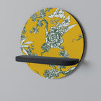 YELLOW CHINOISERIE Round Art Shelf In Black Finish