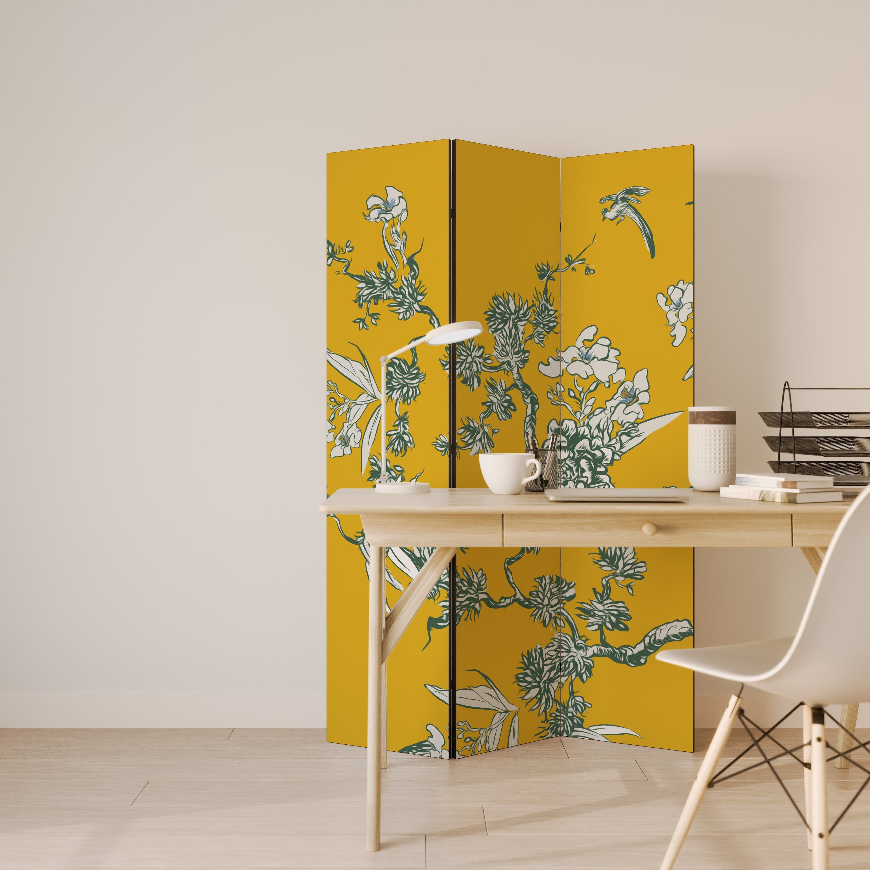 GELB CHINOISERIE Dekorativer 3-teiliger Raumteiler