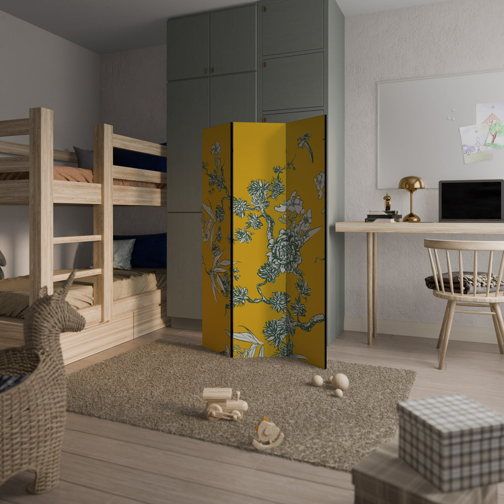 GELB CHINOISERIE Dekorativer 3-teiliger Raumteiler