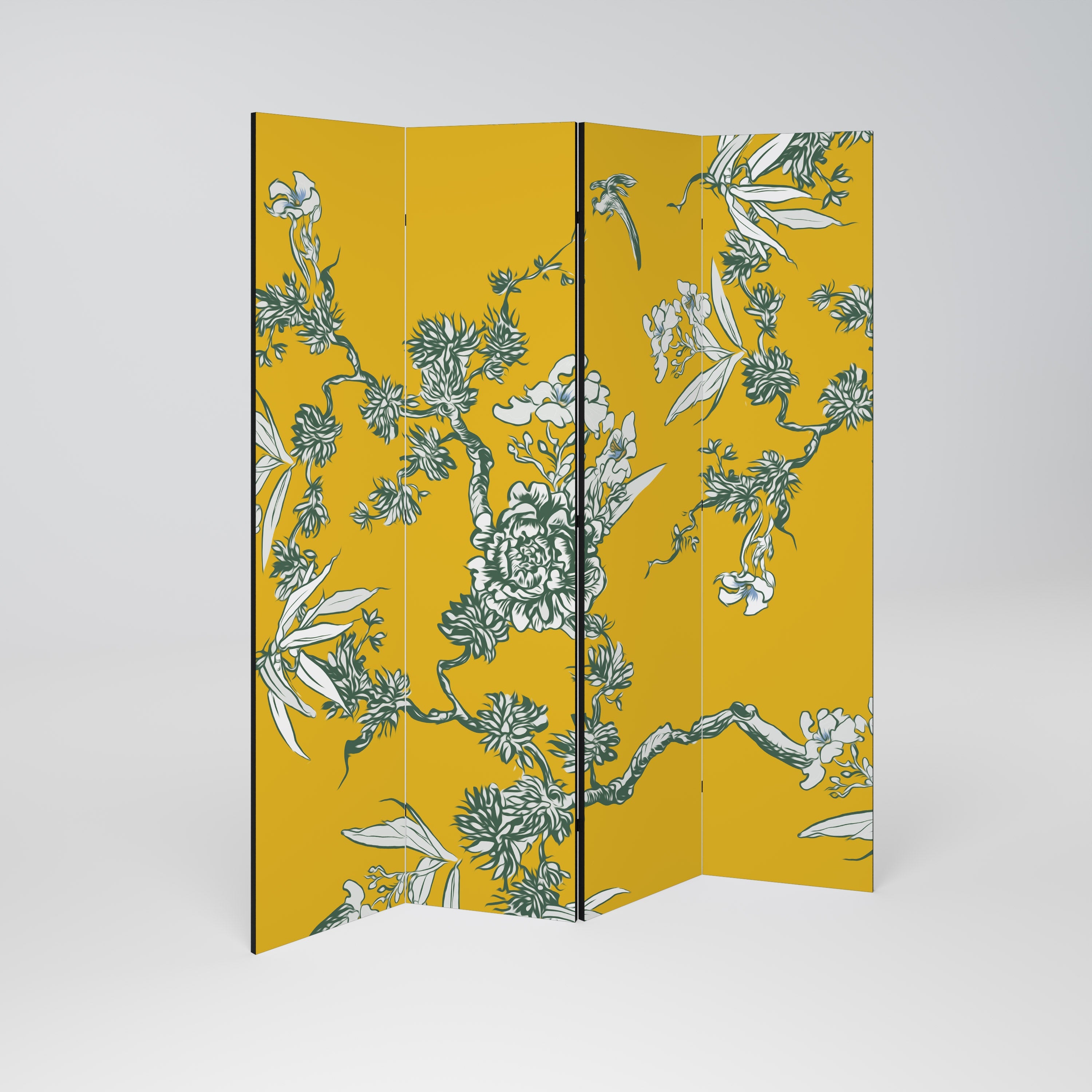 GELB CHINOISERIE Dekorativer 4-teiliger Raumteiler