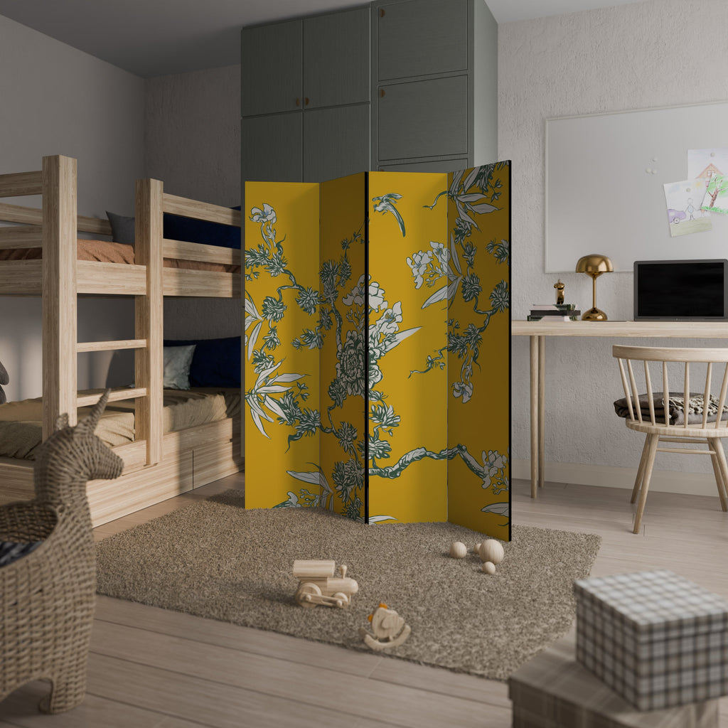 GELB CHINOISERIE Dekorativer 4-teiliger Raumteiler