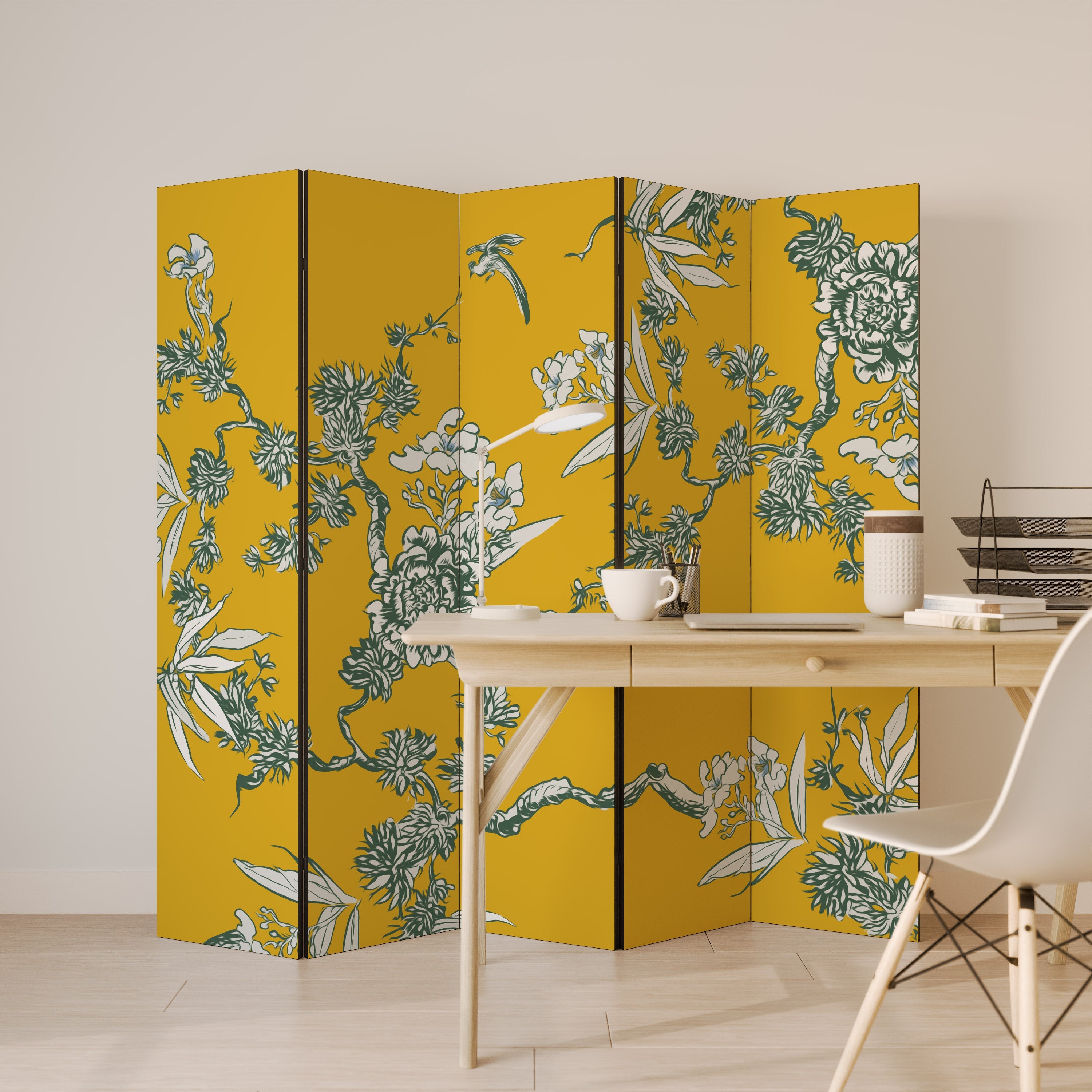 GELB CHINOISERIE Dekorativer 5-teiliger Raumteiler