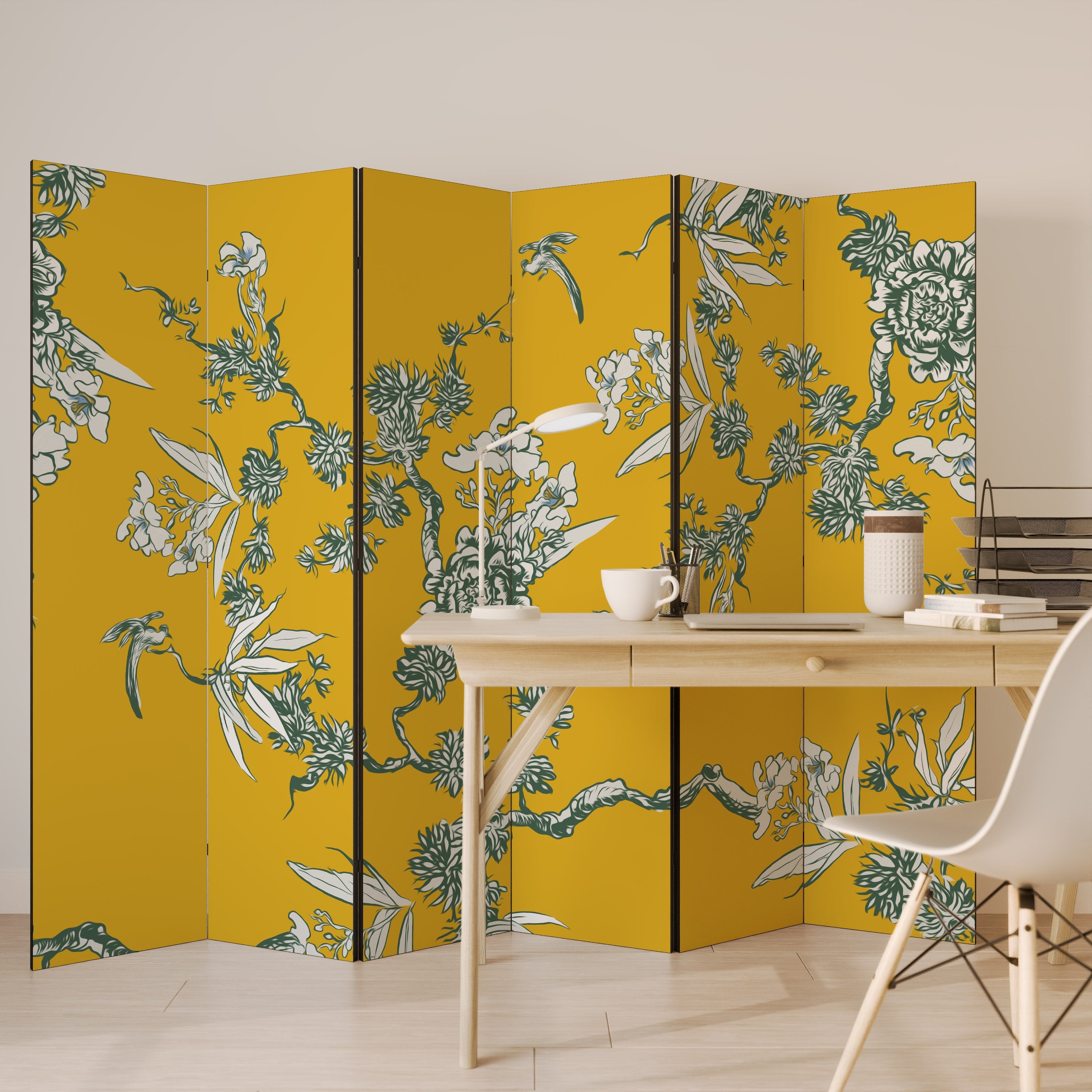 GELB CHINOISERIE Dekorativer 6-teiliger Raumteiler