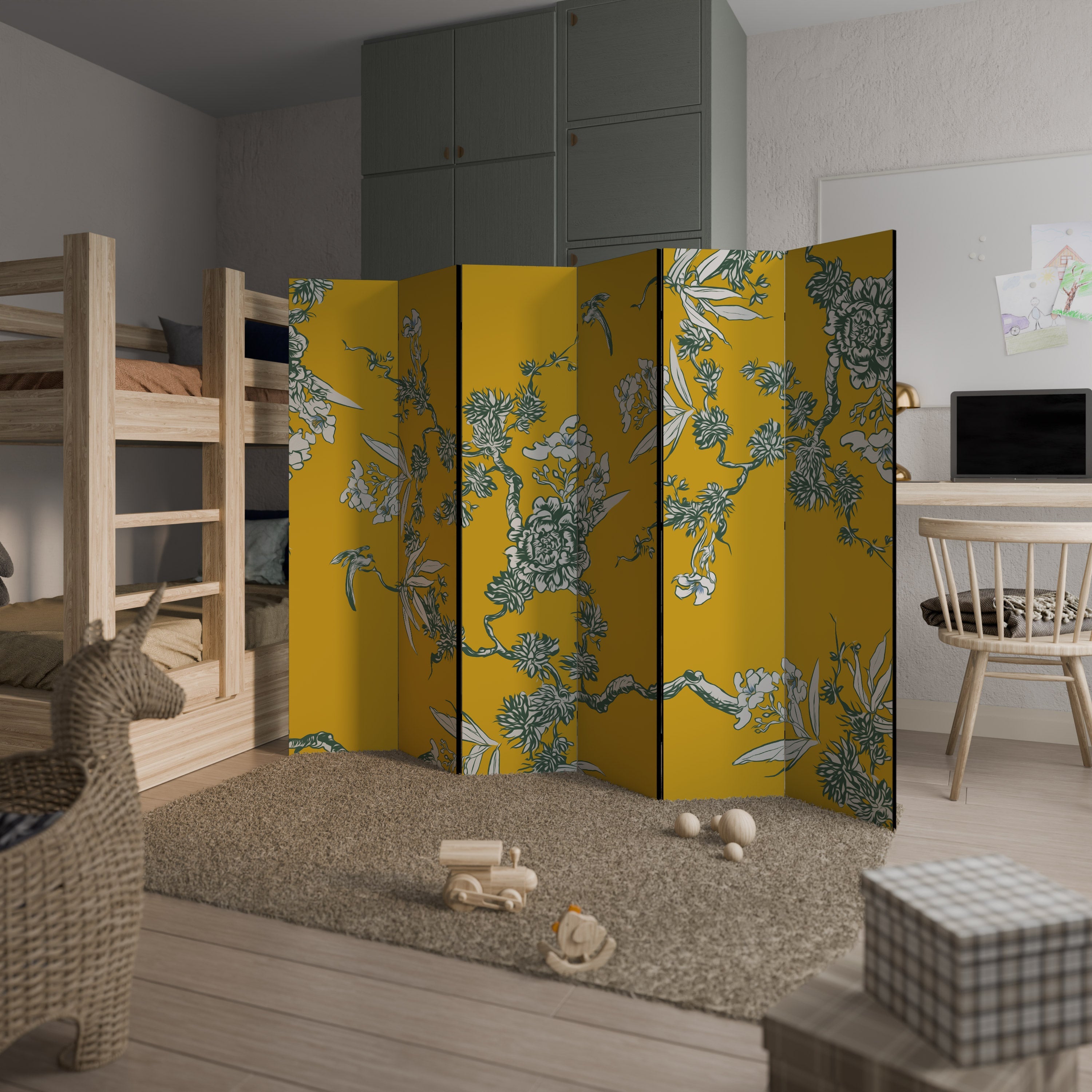 GELB CHINOISERIE Dekorativer 6-teiliger Raumteiler