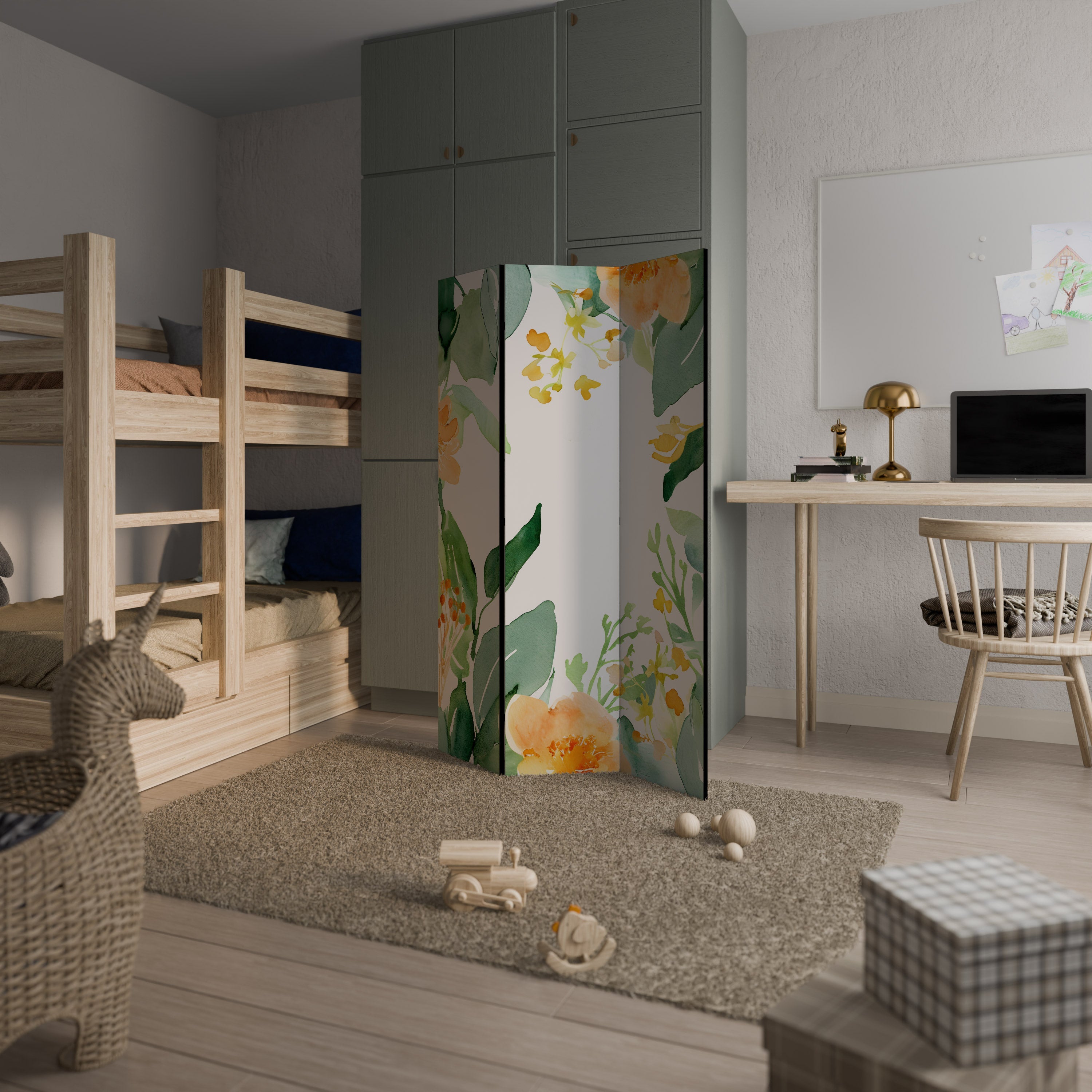 FLORAL SERENITY SPLIT Dekorativer 3-teiliger Raumteiler