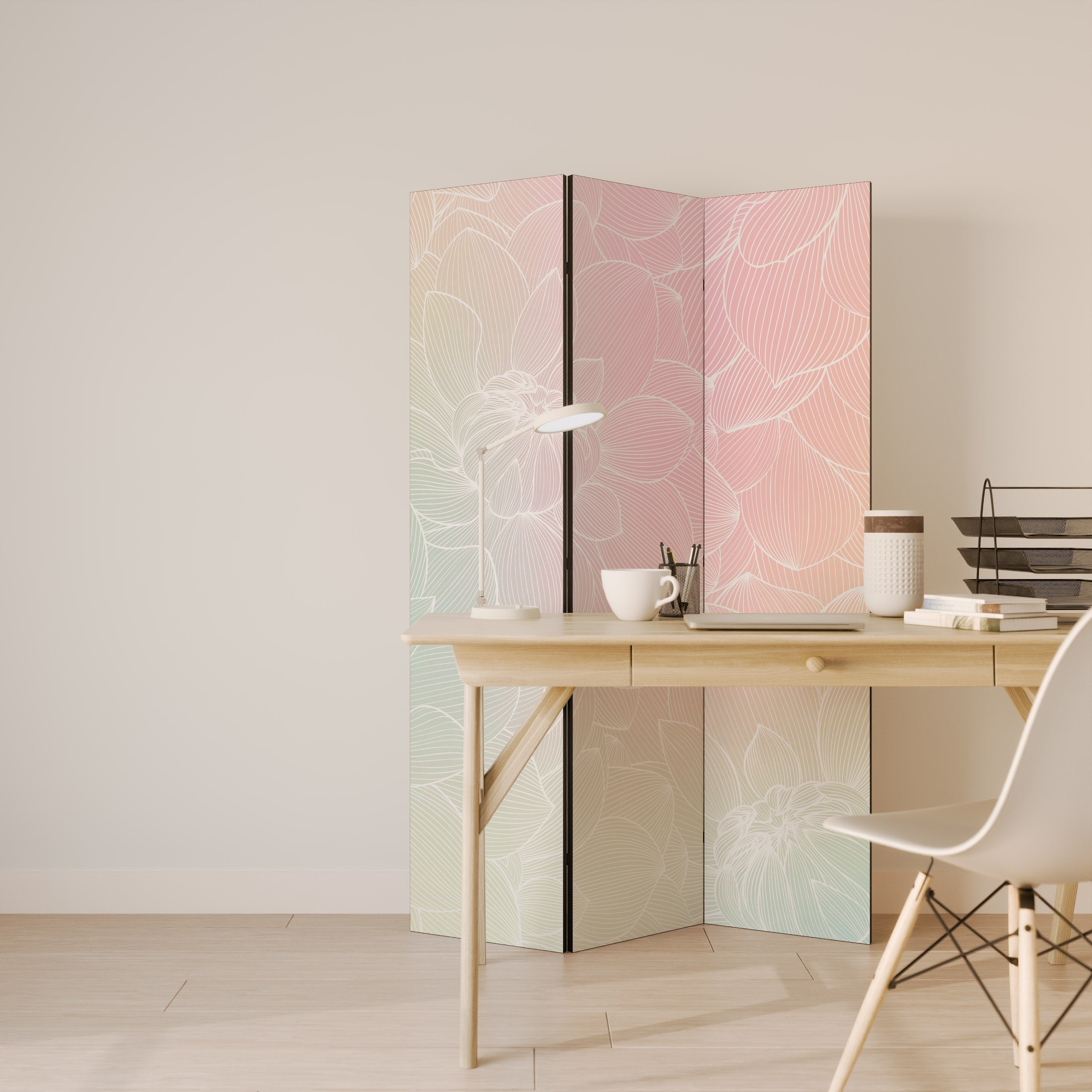 ELEGANT FLORAL FUSION Dekorativer 3-teiliger Raumteiler