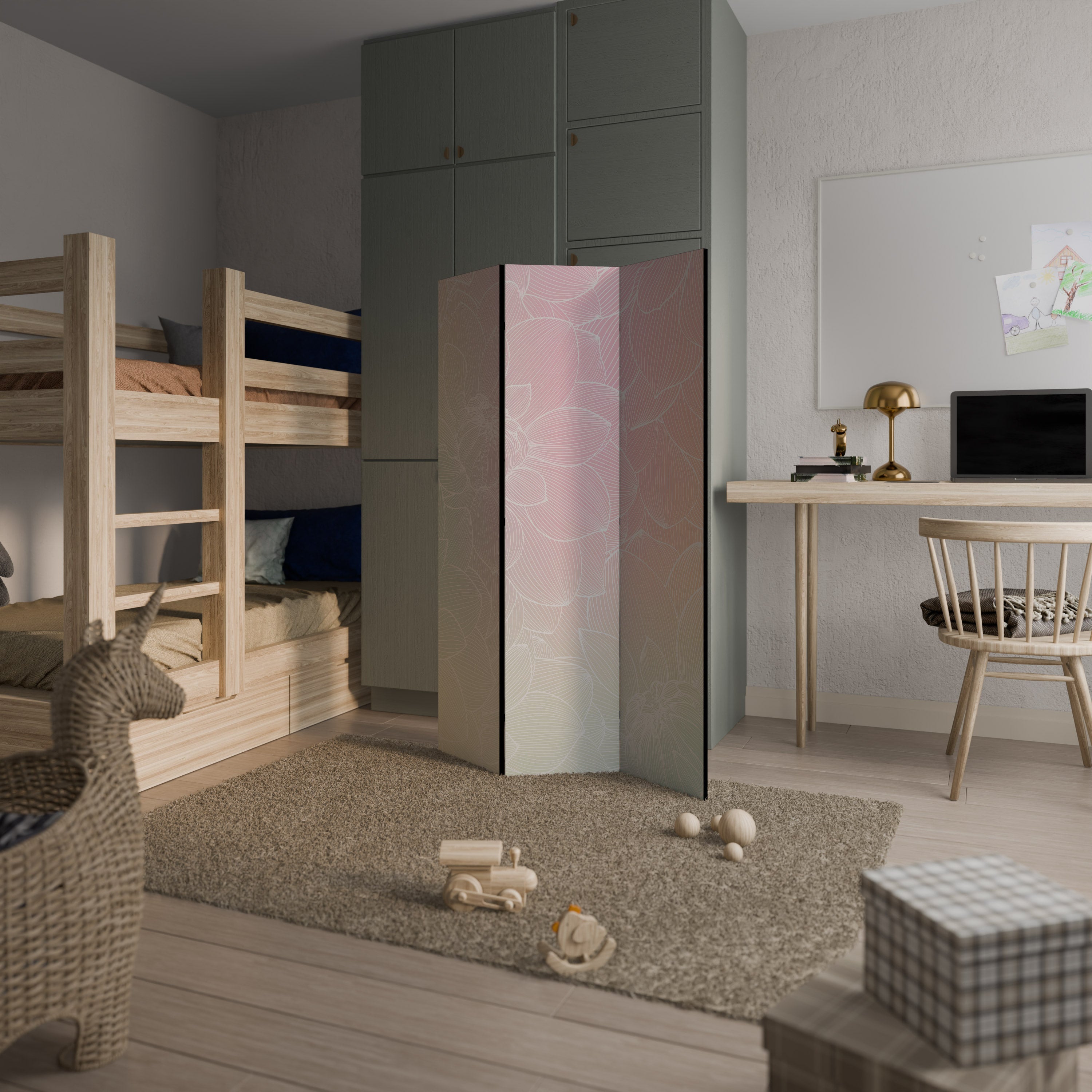 ELEGANT FLORAL FUSION Dekorativer 3-teiliger Raumteiler