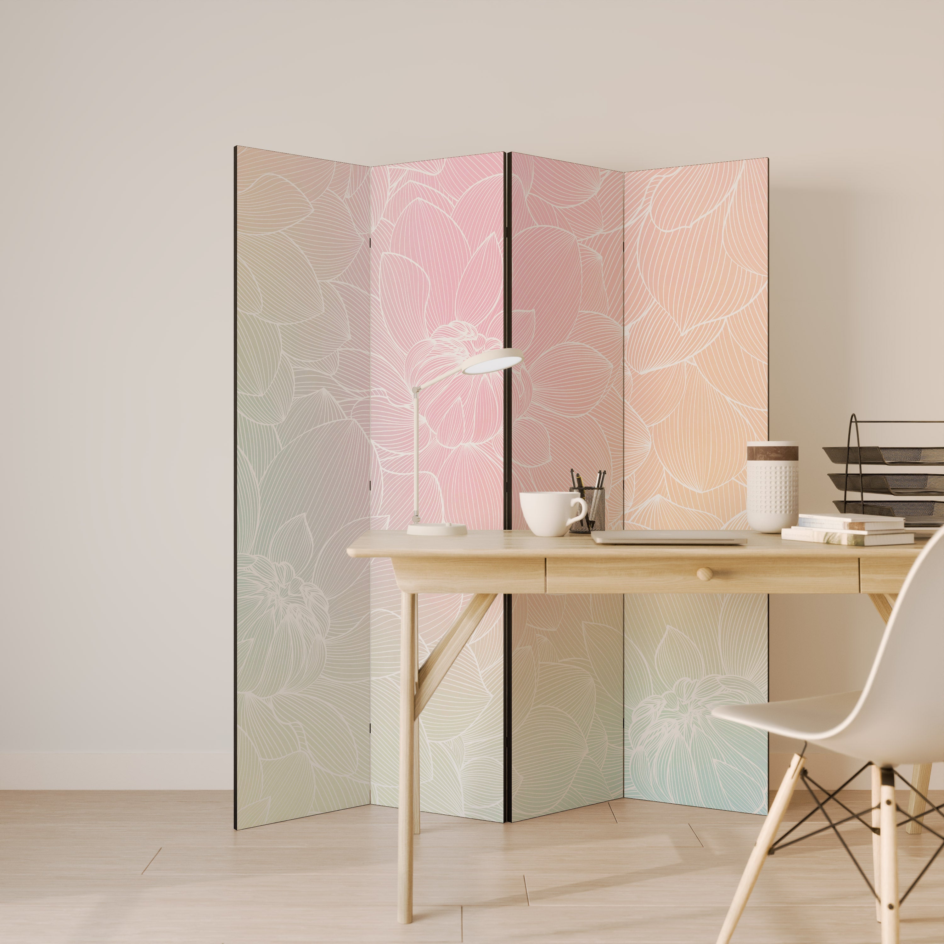 ELEGANT FLORAL FUSION Dekorativer 4-teiliger Raumteiler