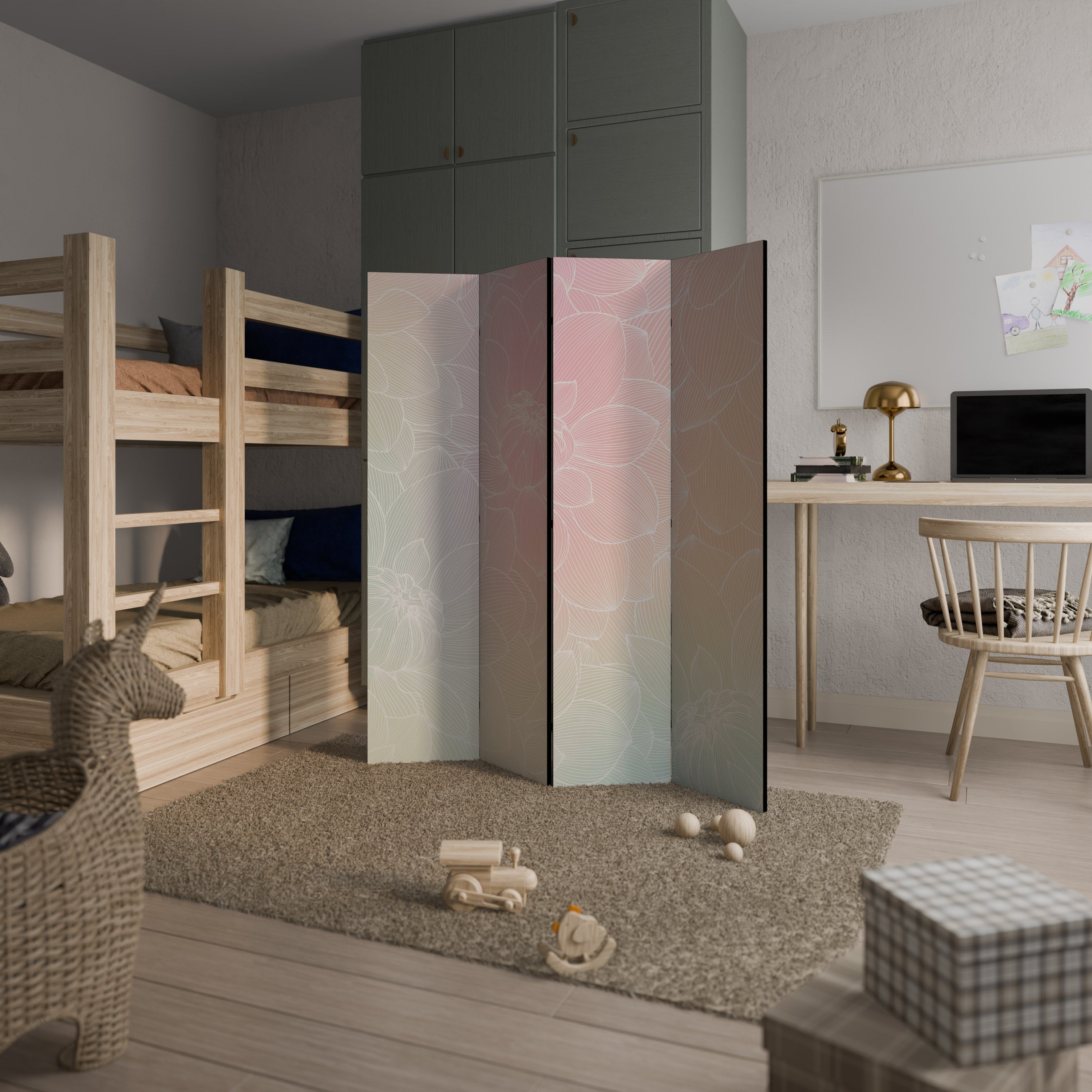 ELEGANT FLORAL FUSION Dekorativer 4-teiliger Raumteiler