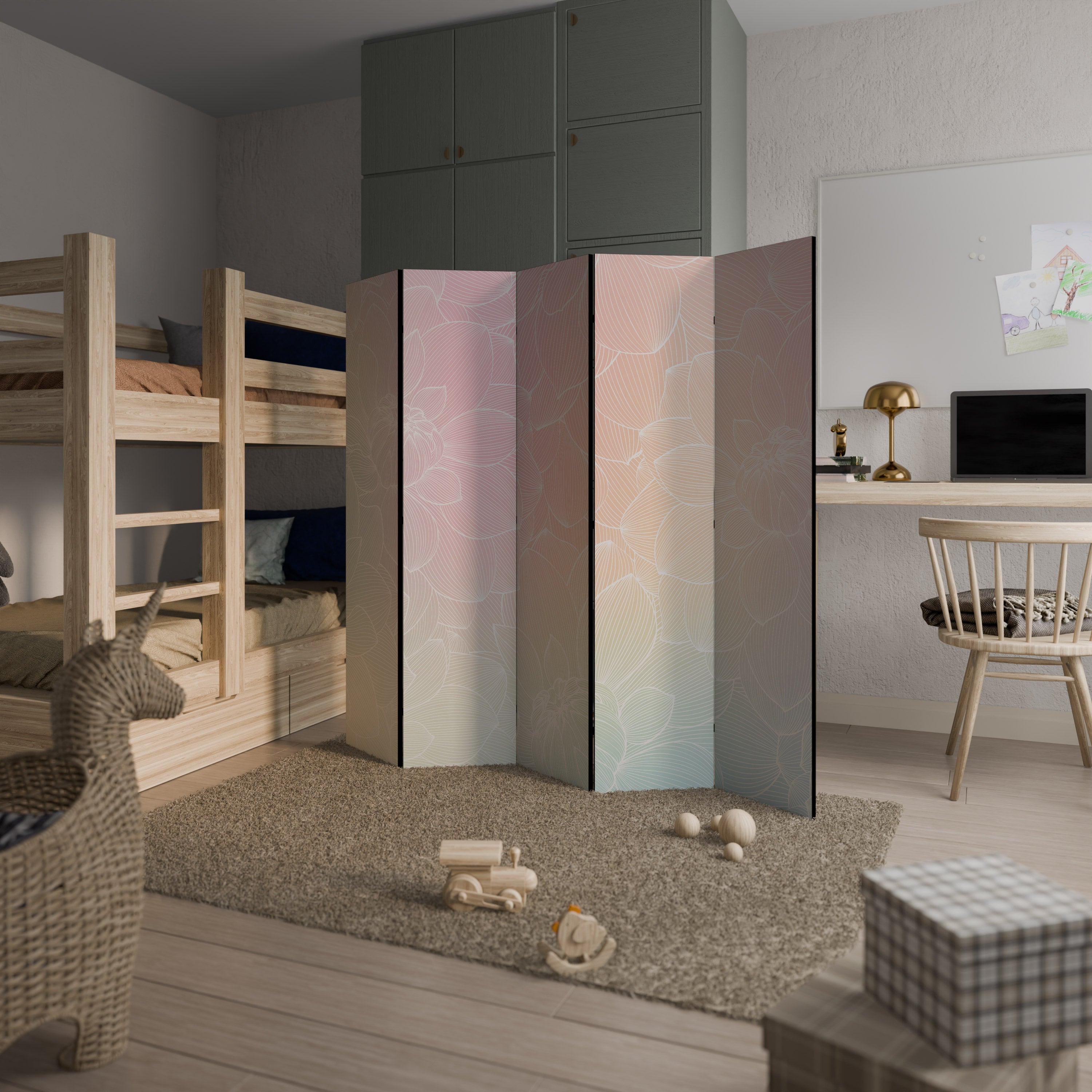 ELEGANT FLORAL FUSION Dekorativer 5-teiliger Raumteiler