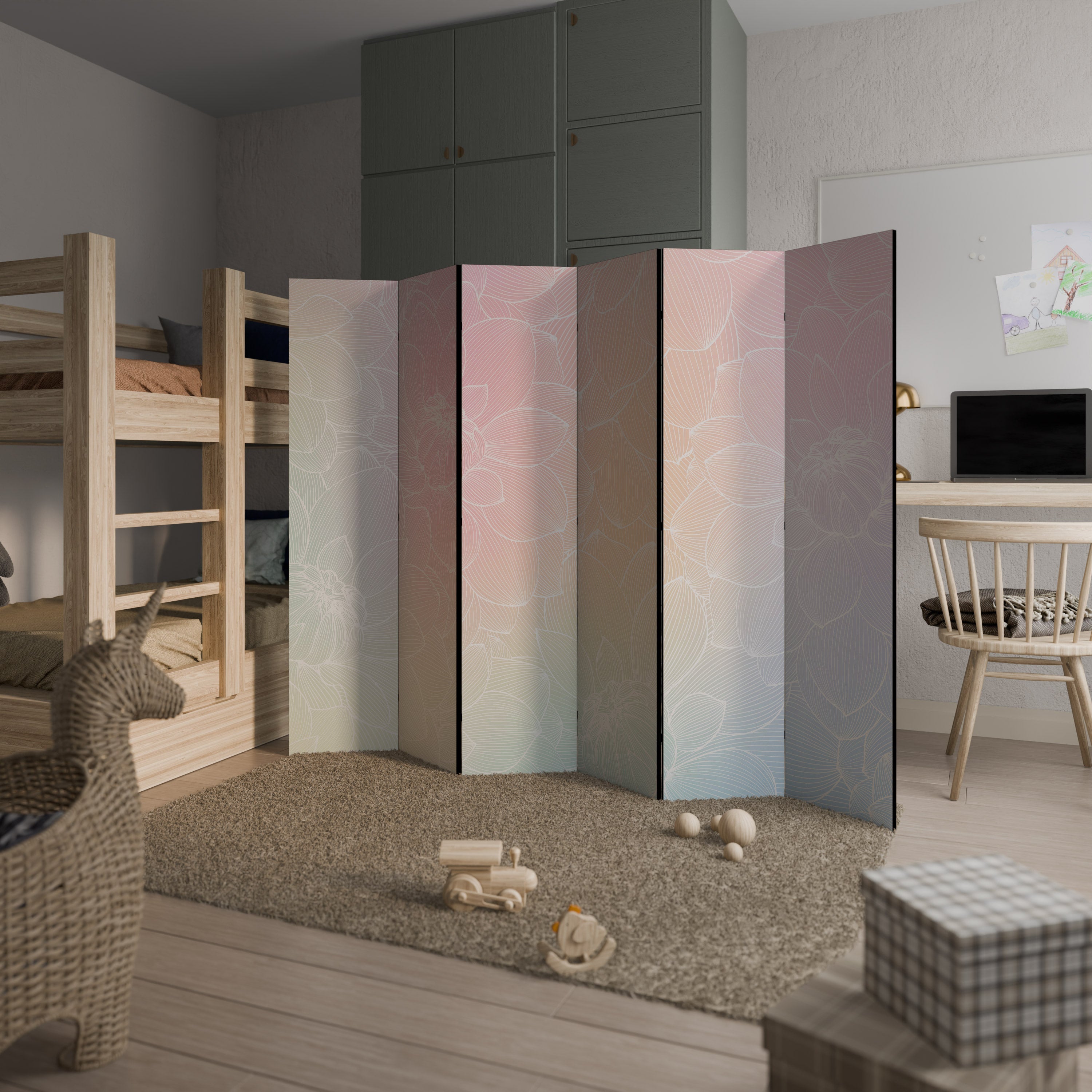 ELEGANT FLORAL FUSION Dekorativer 6-teiliger Raumteiler